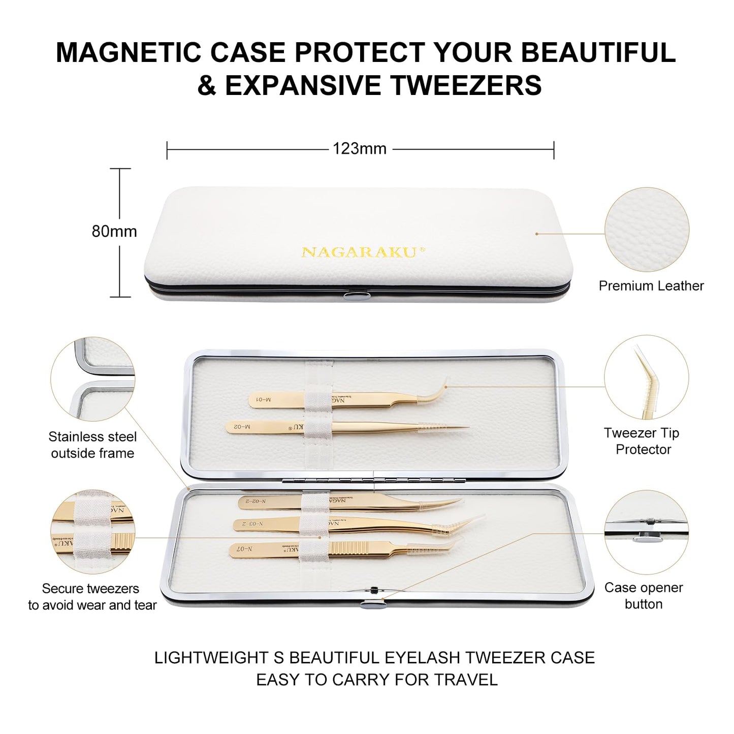 NAGARAKU Professional Eyelash Extension Tweezers, Precision Tip Stainless Steel Lash Tool Straight & Curved for Individual & Volume for Salon & Personal Use, 5 PCS Tweezers Set Easy Fanning with Case
