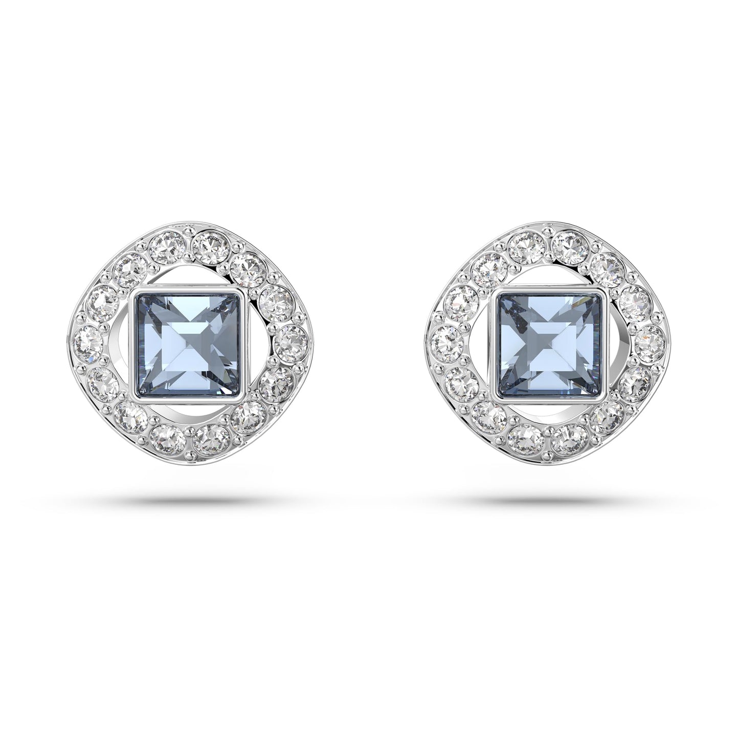 Swarovski Una Angelic Stud Earrings, Square Cut, Cool Blue Crystals, Rhodium Finish