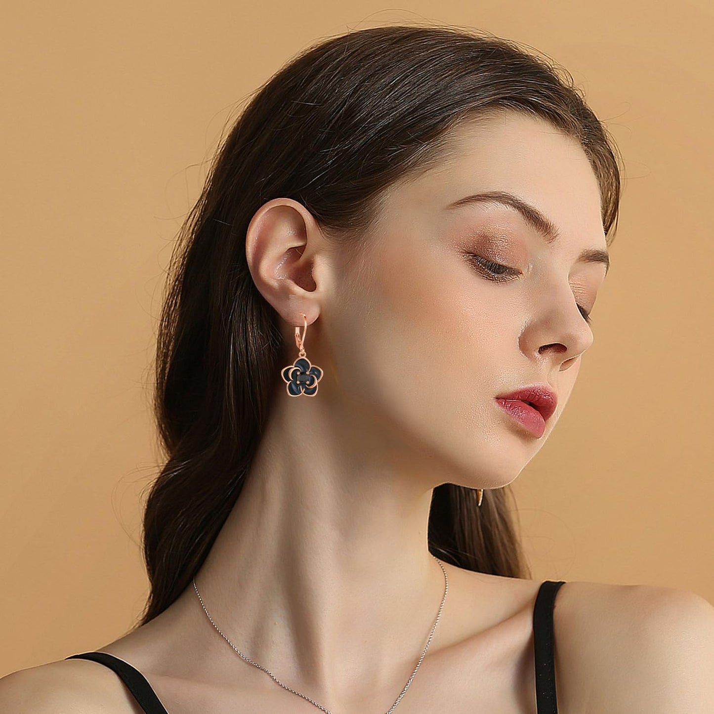 HELORET Rose Earrings Dangle Earrings Flower Leverback Earrings Rose Flower Jewelry for Women
