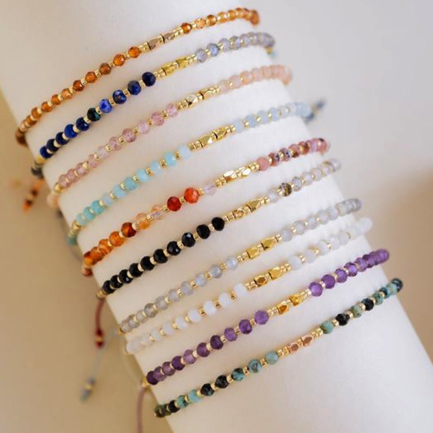 Agriajun Handmade Pink Gemstone Beaded Strand Bracelets for Women Dainty Adjustable Charm Beige String Braided Boho Gold Seed Beads Friendship Bracelets Fashion Jewelry Gift