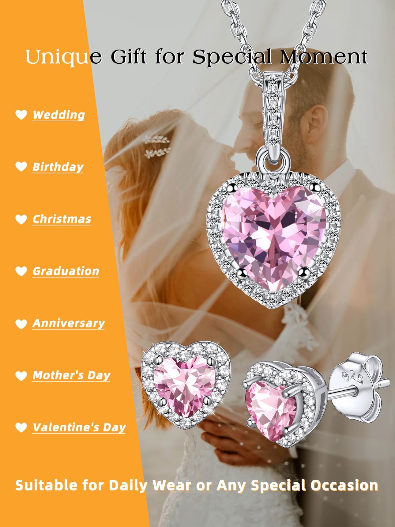 Bestyle Infinity Love Heart Stud Earrings with October Pink Tourmaline Birthstone Crystal, Brilliant Love Heart Diamond Studs Statement Jewelry for Women
