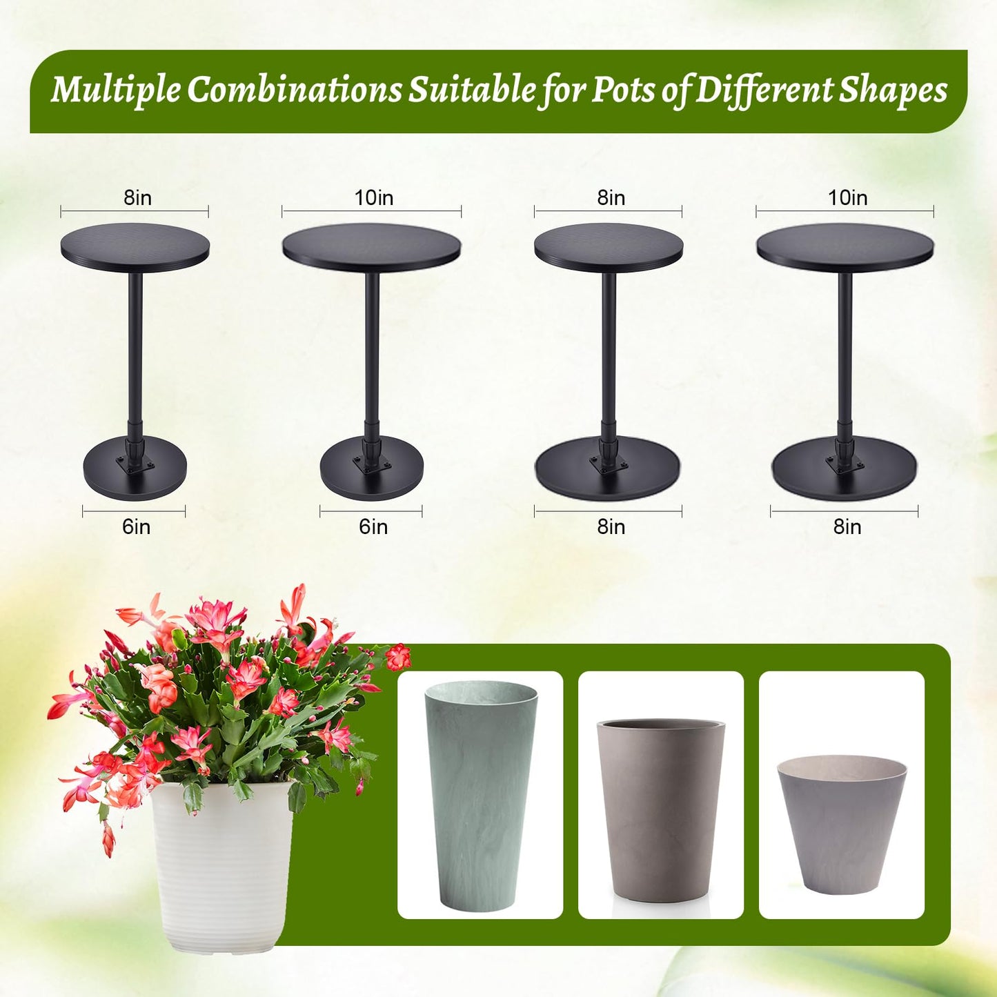 Decivems Universal Planter Insert, 2-Piece Adjustable Pot Riser for Inside Pots, 17.5"-31.5" Tall Plant Stand for Large Planter, Pot Filler for Indoor/Outdoor Plants, Fits 6/8/10 Inch Base (Square/Round)