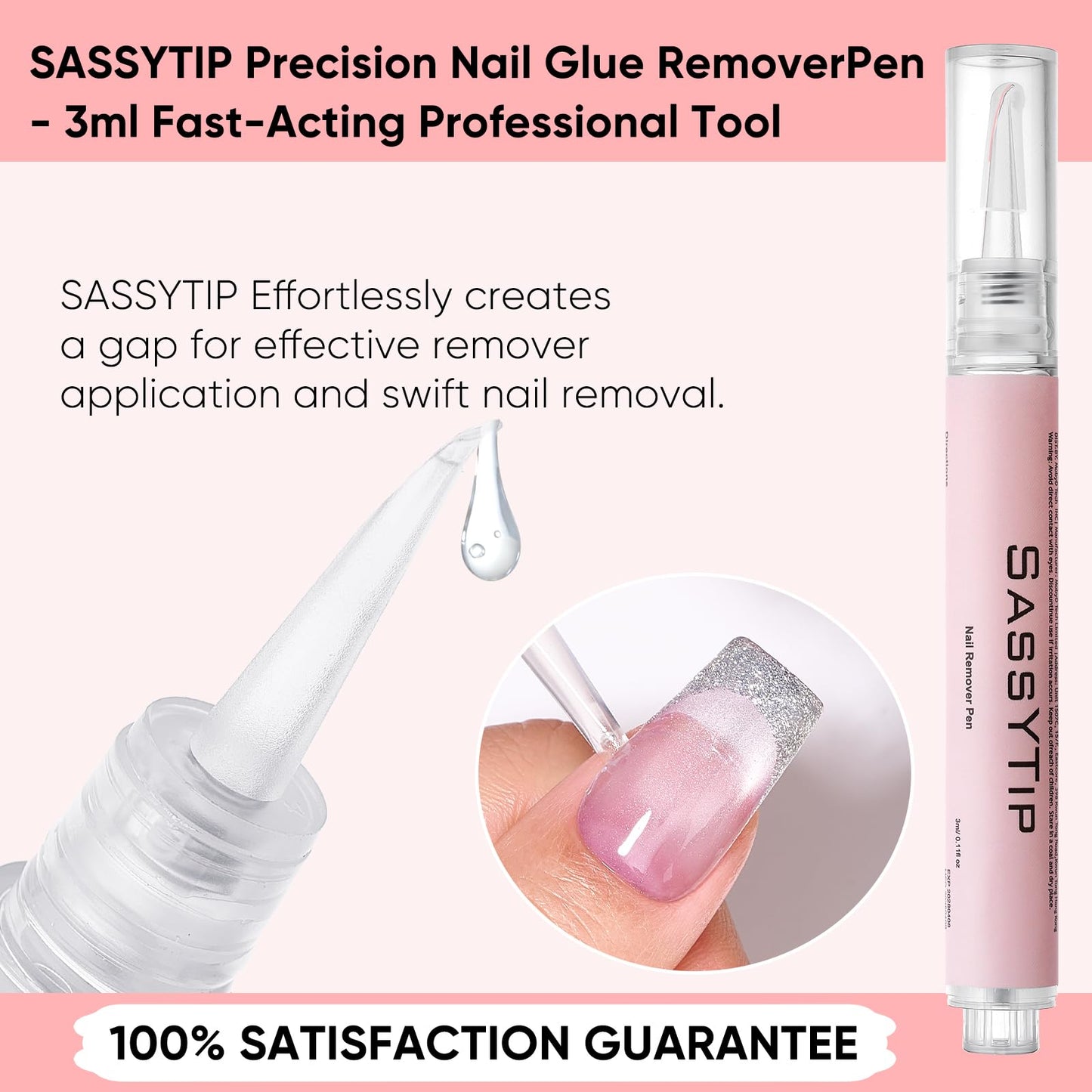 SASSYTIP Nail Glue Remover Pen for Press On Nails,Nail Polish Remover Click & Remove Design, Acetone-Free Gentle Formula for Fake Nails & Nail Glue, 0.11 fl.oz. (4 PCS)