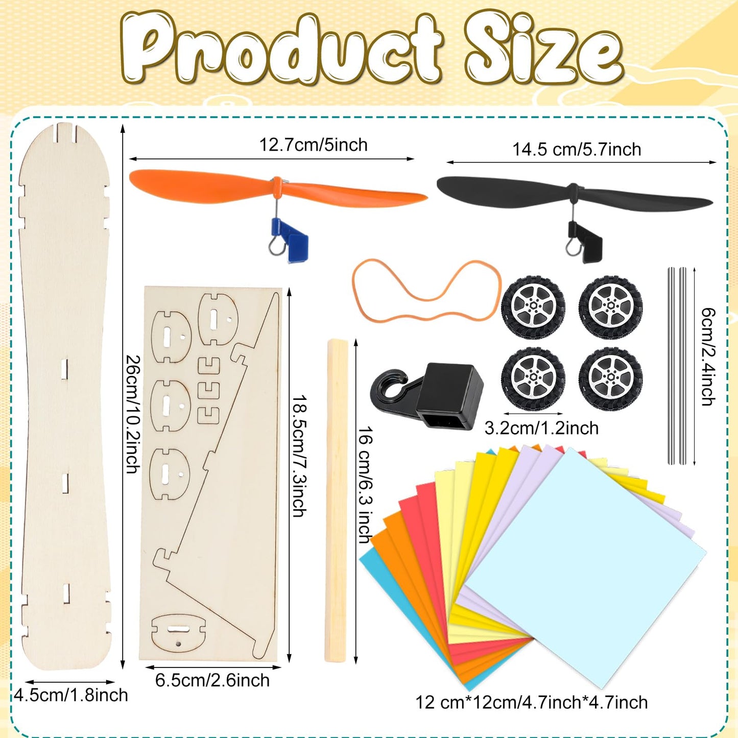 Teyva Daily 24 Set Rubber Band Helicopter and Propeller Car Kit DIY Bulk Stem Crafts Project with Complete Materials and Instructions for Science Fair, Group Activities