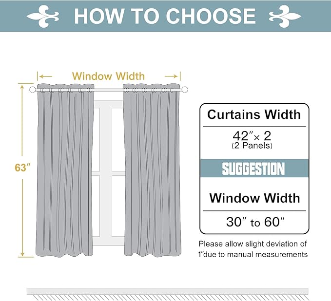 ChrisDowa Grommet Room Darkening Curtains for Bedroom and Living Room - 2 Panels Set Thermal Insulated Blackout Curtains (Greyish White, 42W x 63L)