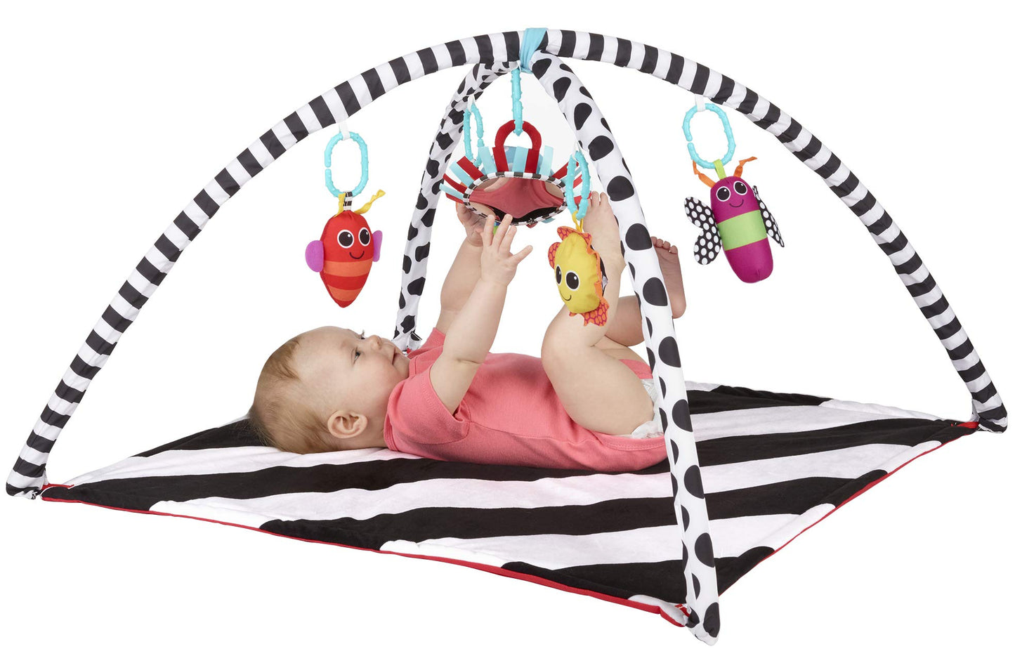 Sassy Black & White Tummy Time Playmat for Tummy or Back Play with Detachable Toys, Ages 0+ Months