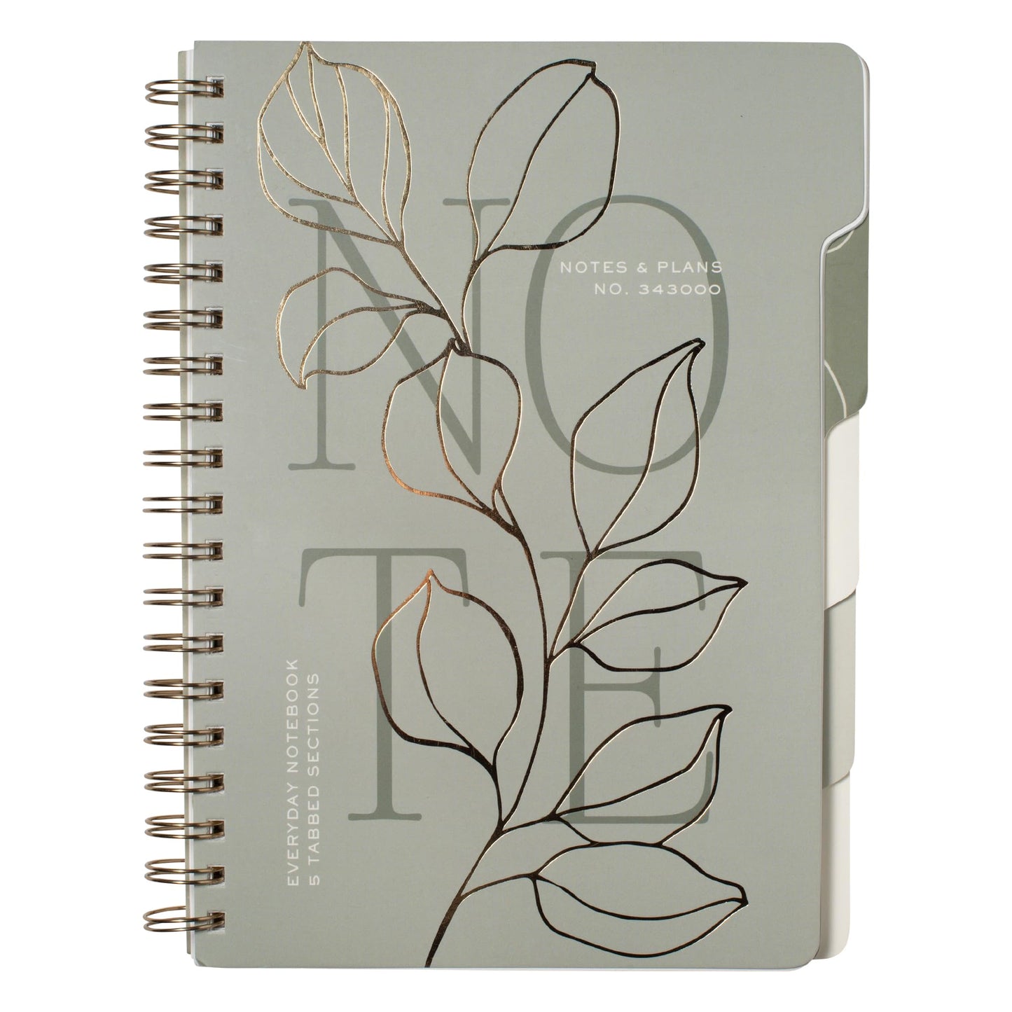 Fringe Studio Large Tab Notebook, "Modern Eucalyptus", Flexible Paperback Cover, 5 Subject/Die-Cut Dividers, 7.25" X 10", 180 Lined Pages, Multicolor (343PA001FSC)