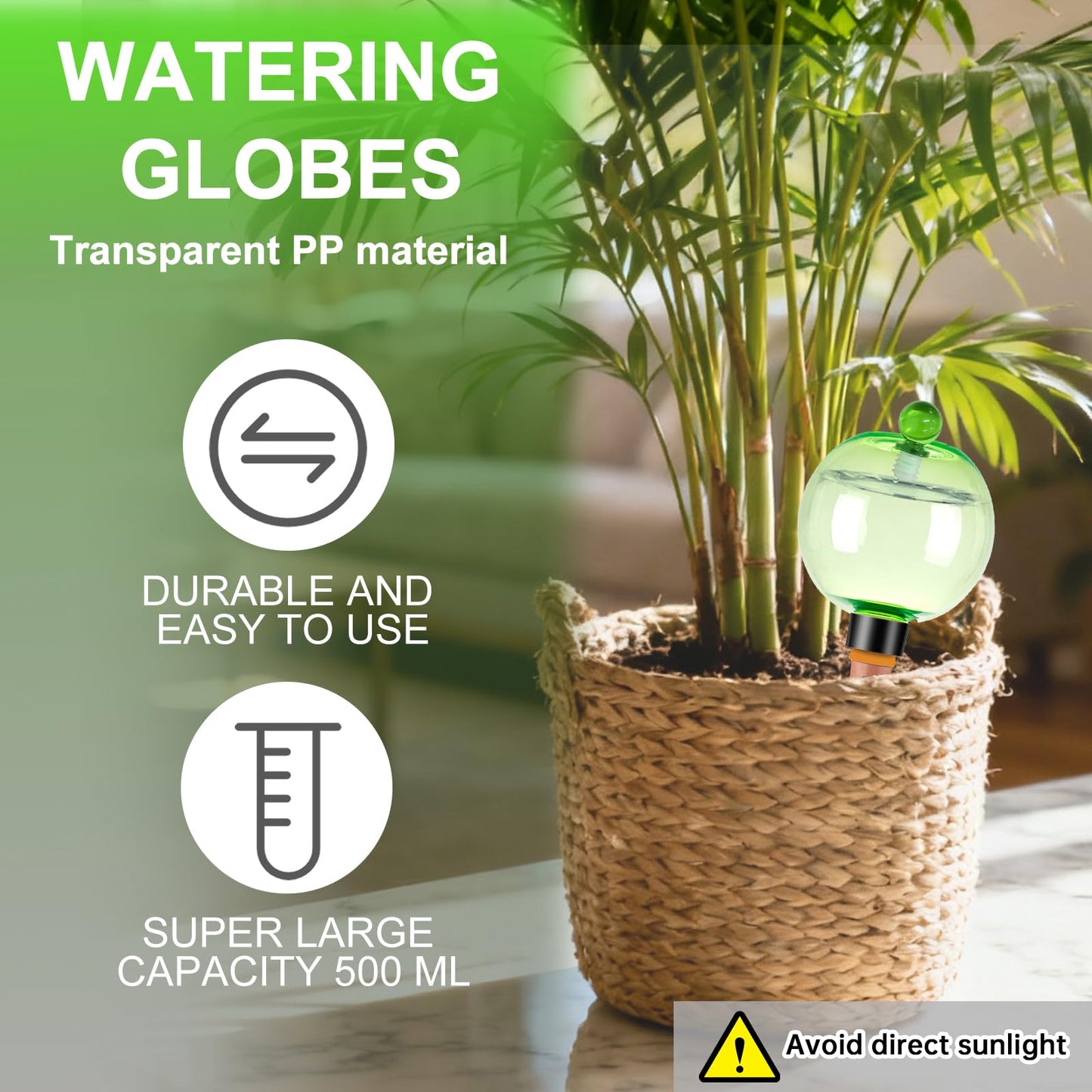 Ansberta 4 Pack Self Watering Globes 17oz Large Plant Watering Globes Top Fill, Self Water Planter Insert Indoor/Outdoor Plastic Water Bulbs Slow Release Terracotta for Plants, Green