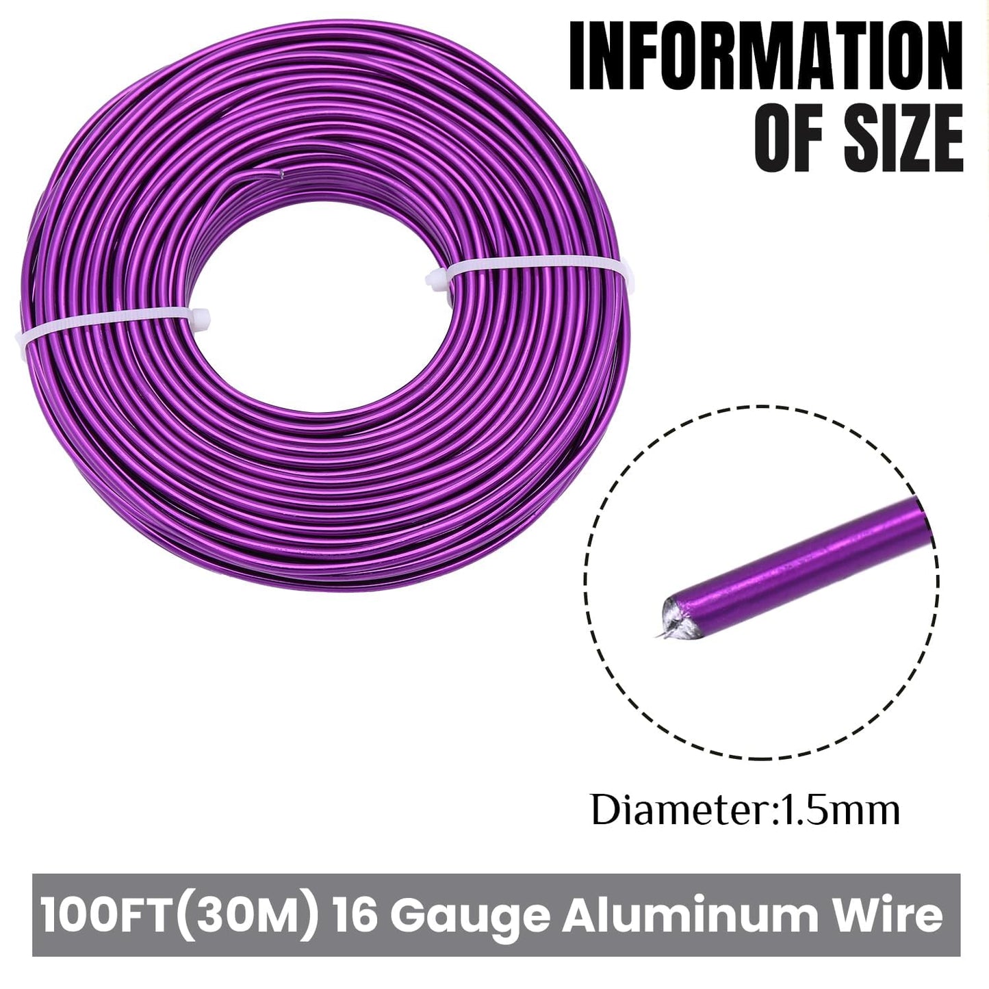 Purple Aluminum Craft Wire 1.5mm×100FT Bendable Metal Wire 16 Gauge for Jewelry Making DIY Art Projects Floral Fishing Reusable Wires