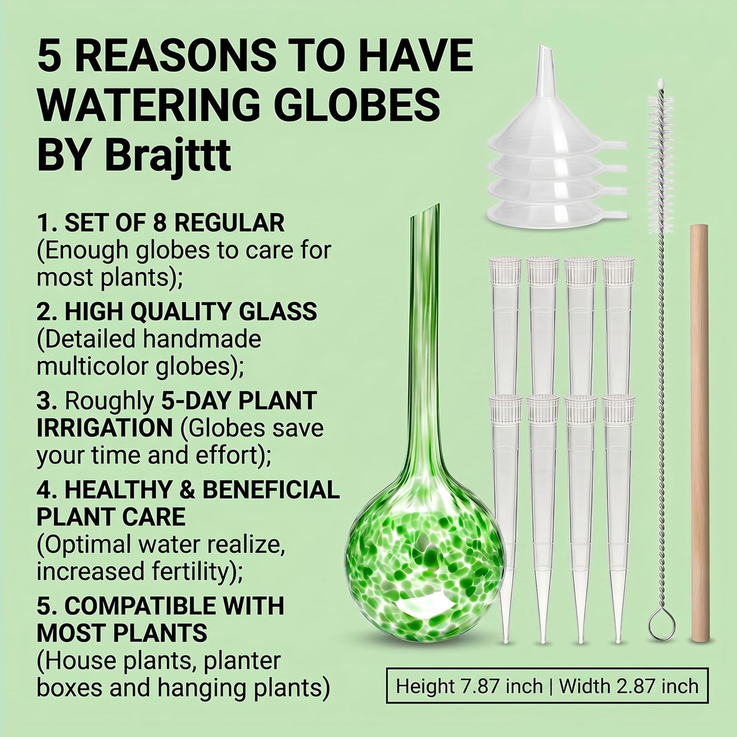 Brajttt Plant Watering Globes Automatic Glass Watering Bulbs, Glass Ball Planter, Decorative Garden Watering Plant Watering Bulbs with 8-Pack, 2.87 inch Diameter