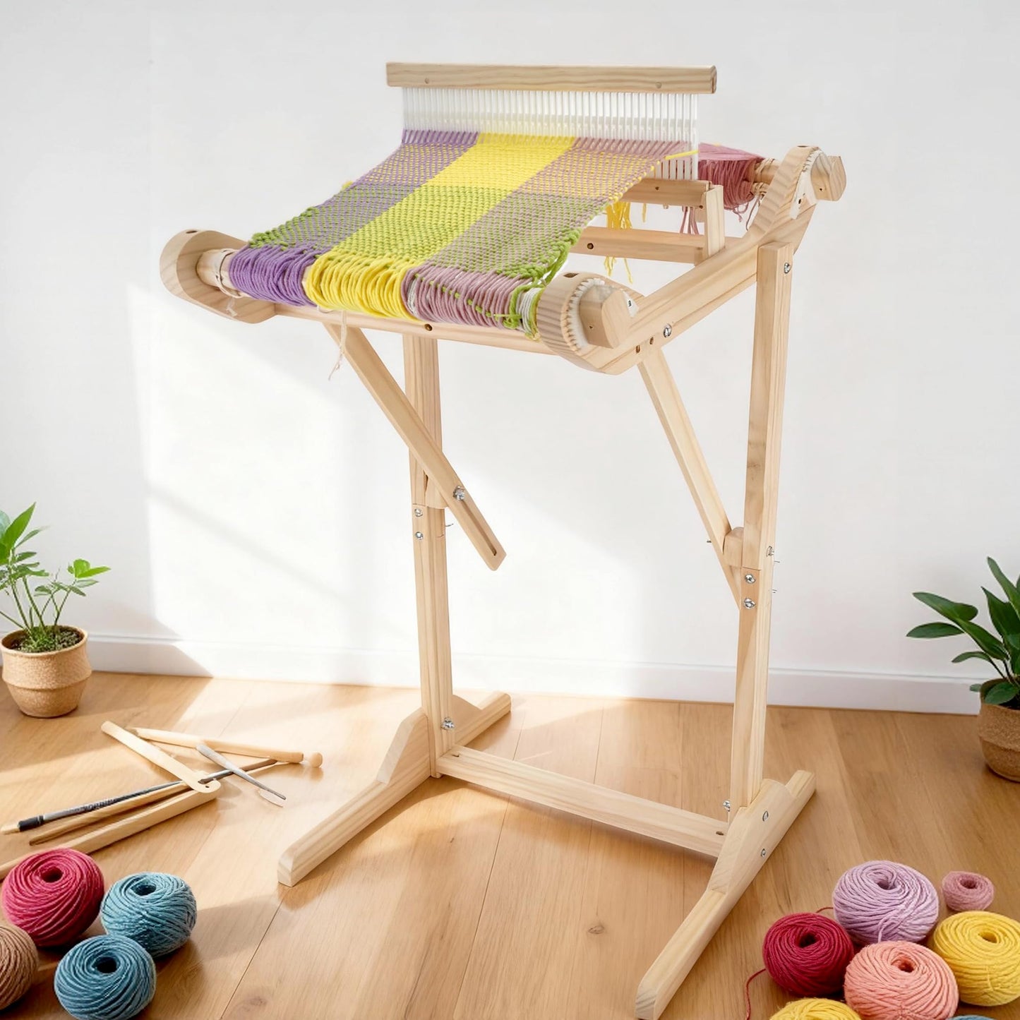 WILLOWDALE 16 Inches Rigid Heddle Loom with Stand, Weaving Loom Kit with Shed Stick, Wooden Multi-Craft Weaving Loom for Adults, Threads Warping Frame with Pegs and Yarn Stand, Frame Loom for Beginner