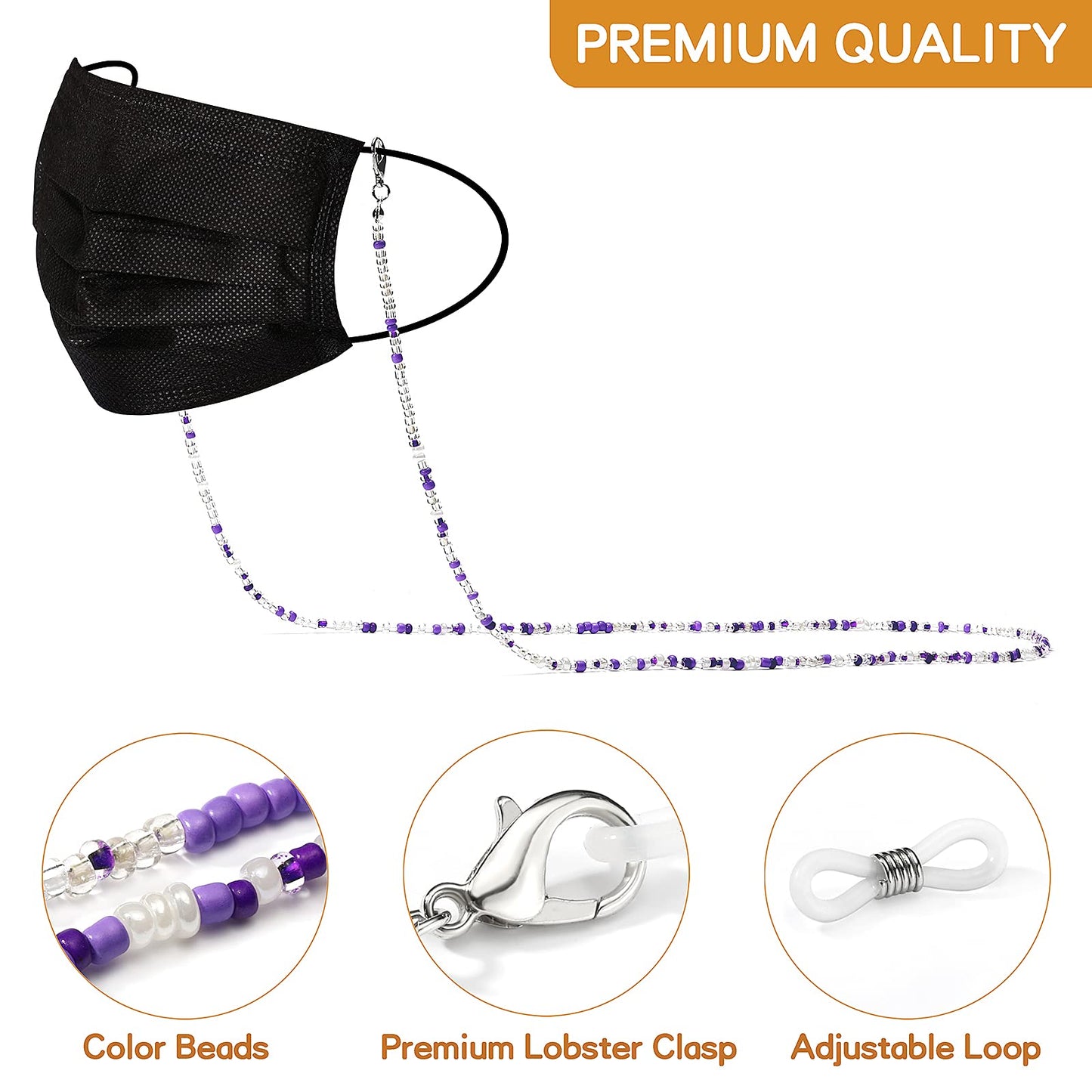 humlbird 2 Pcs Glasses Chain Mask Lanyard Strap Mask Chain Face Mask Holder Around Neck Eyeglass Chain for Women Stylish, Purple Black