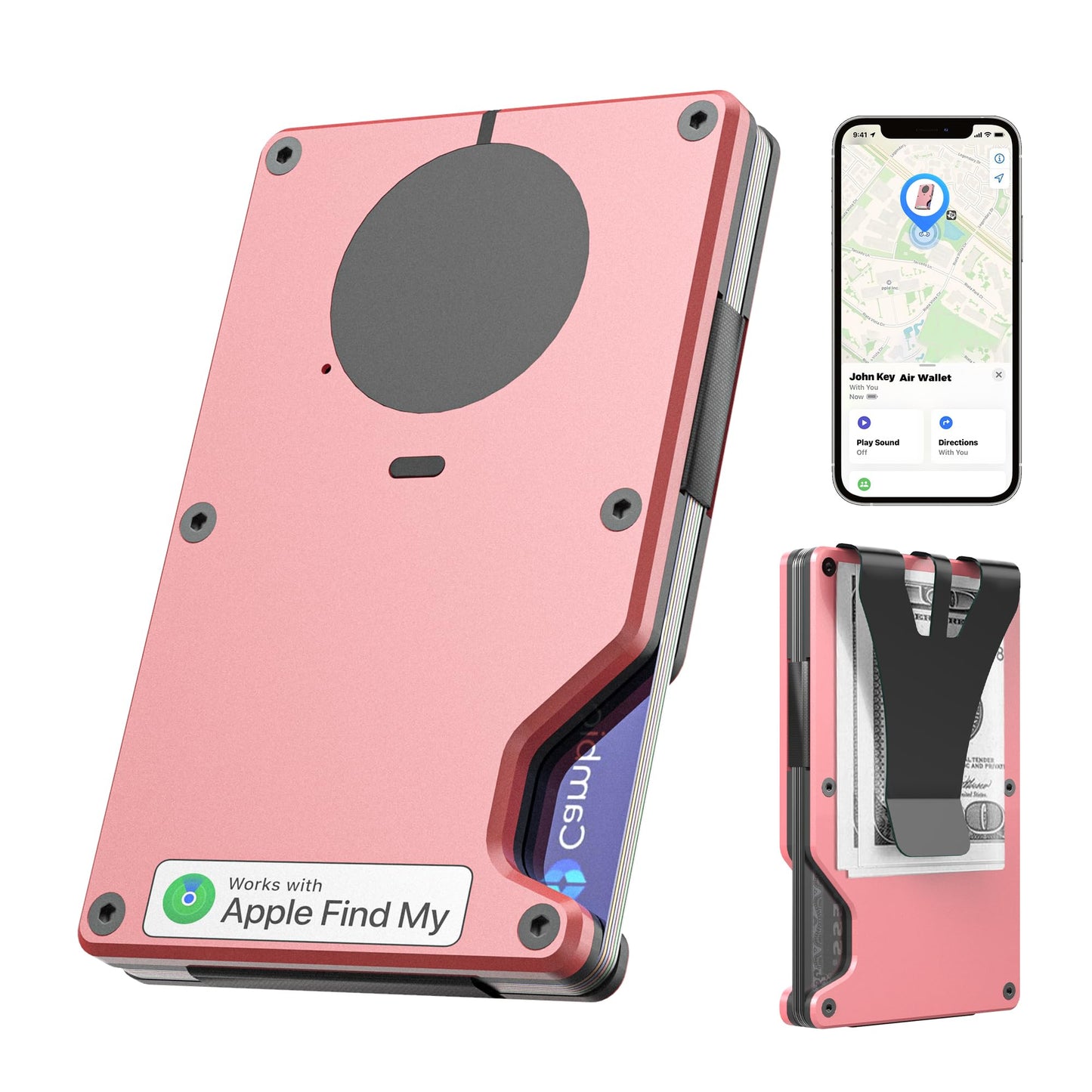 Air Wallet, Built-in Tracker Slim Wallet, Smart Wallet with Money Clip, Compatible with FindMy Network(iOS Only), Anti-Theft Card Holder, *Gift for Men (Tracker Wallet,Macaron Powder)