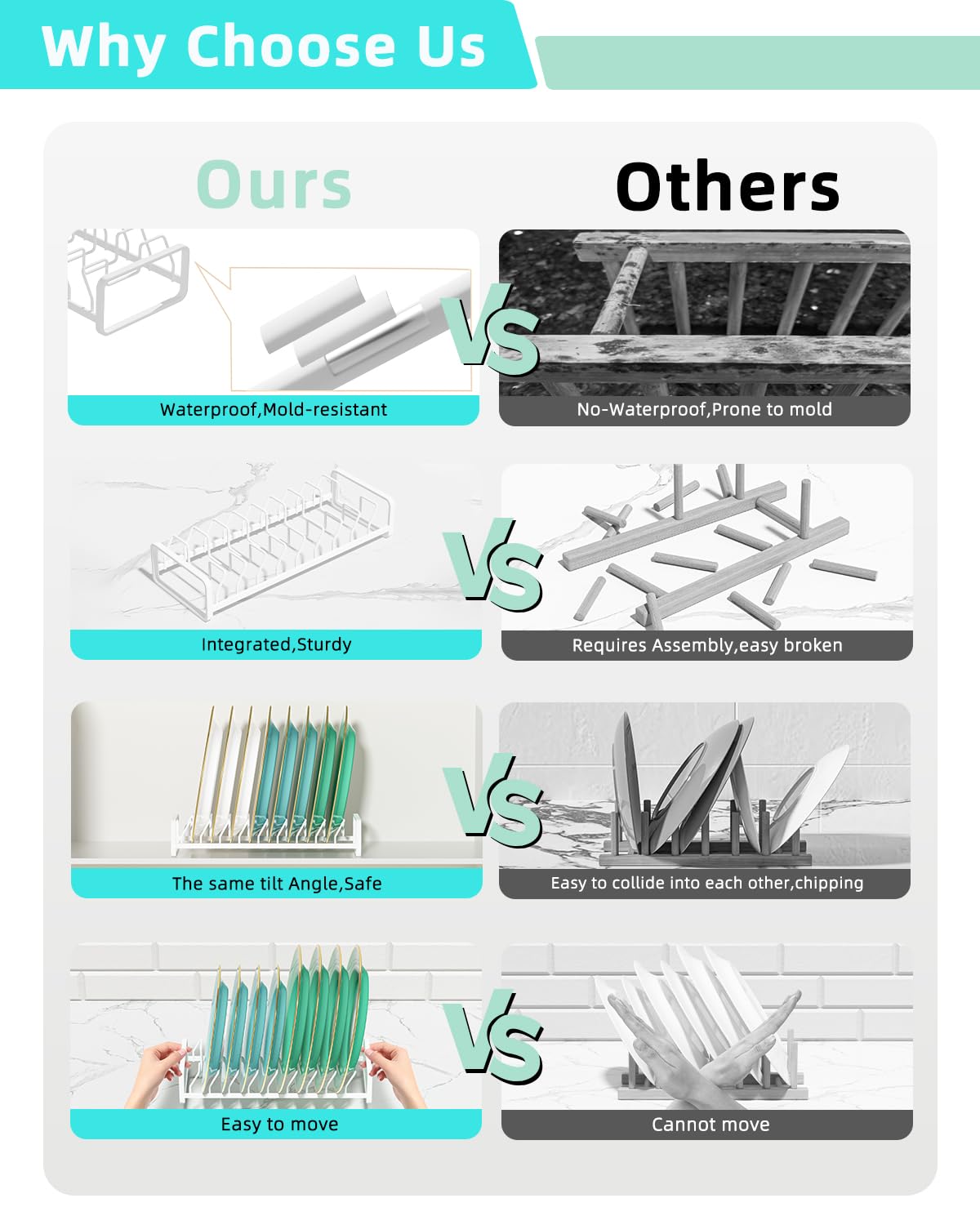 Plate Organizer for Cabinet (2-Pack),Kitchen Dish Rack Organizer for Cabinet Countertop Drawer Space Saver，8 Slots Vertical Plate Holder Storage Rack, Housewarming Kitchen Gifts for Women (White)