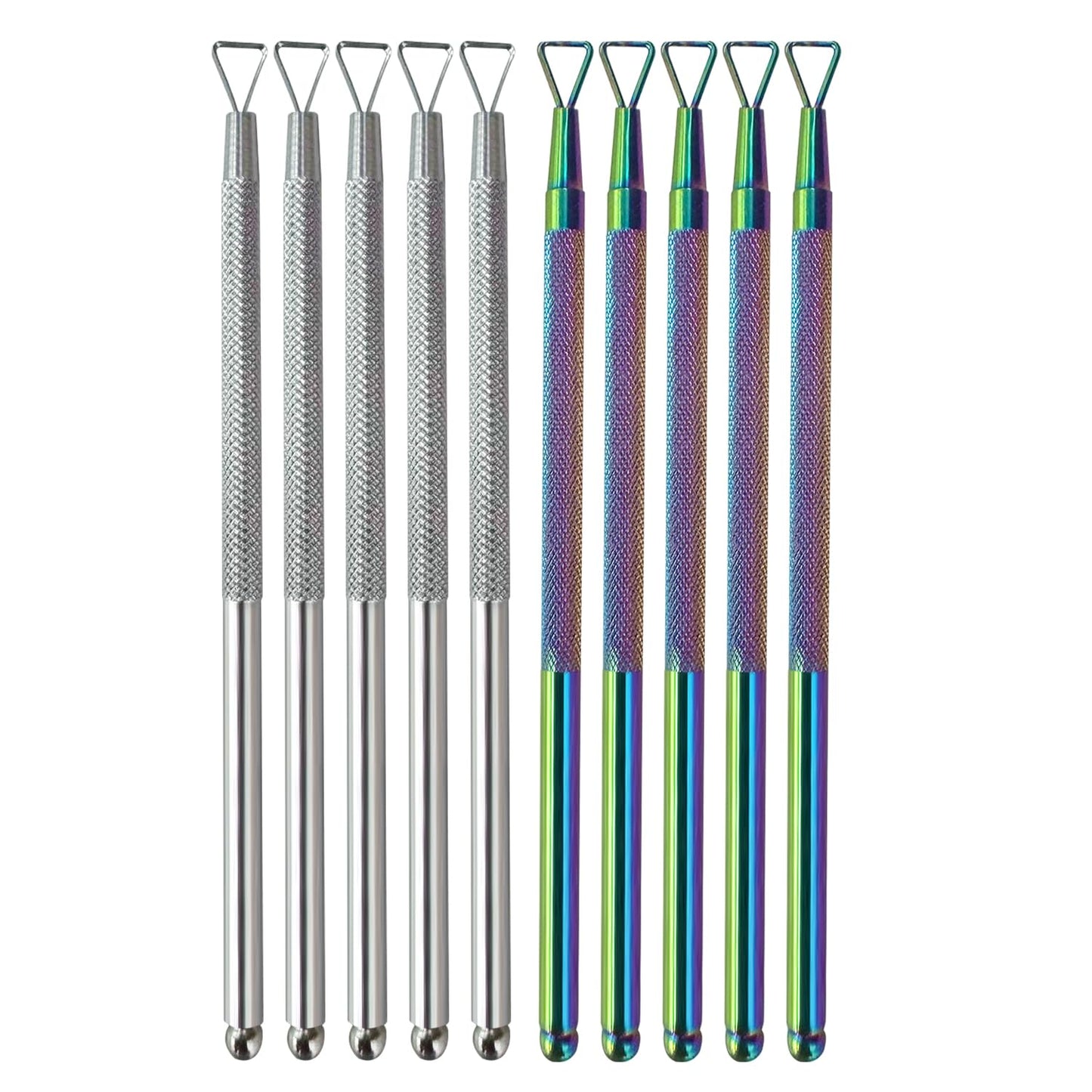10Pcs Dual-Ended Nail Cuticle Pusher & Gel Polish Remover, Metal Nail Scraper Tool with Triangle Head, Professional Manicure Tool for Gel Removal, Cuticle Cleaning & Salon DIY Manicure