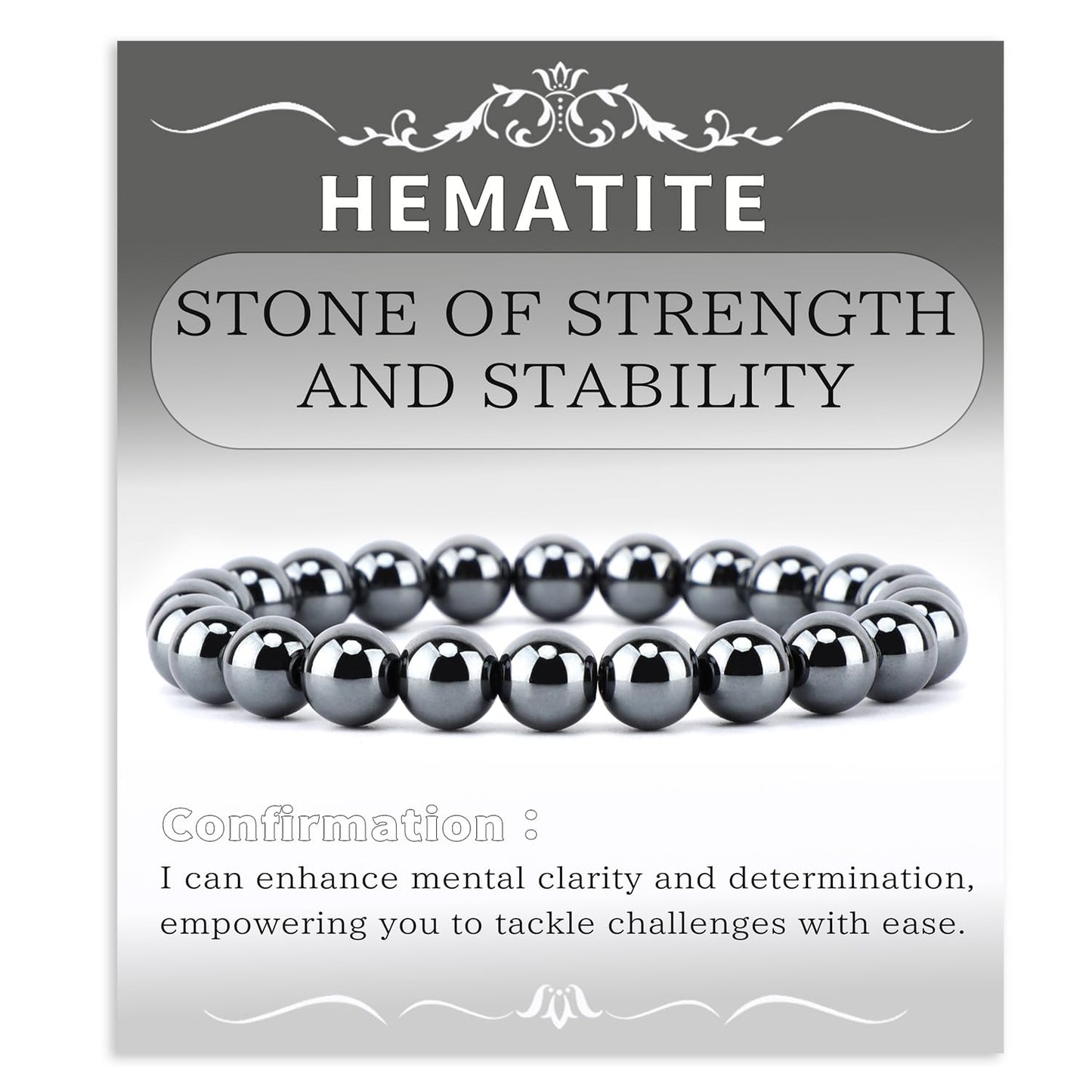 Bymitel 8mm Hematite - Handmade Reiki Gemstone Stretch Bracelet, Natural Beauty & Spiritual Essence, Crystal Healing for Unisex Adults
