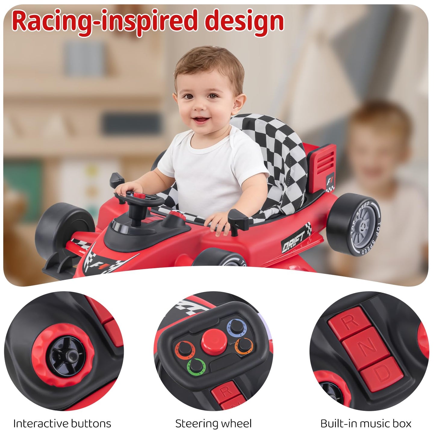Baby Walker with Wheels | 3 Adjustable Heights, Reinforced Frame, 4 Modes (Push Walker & Jumper), Speed & Height Adjustments, Music, Lights, Anti-Rollover Design, for 6-18 Month Olds