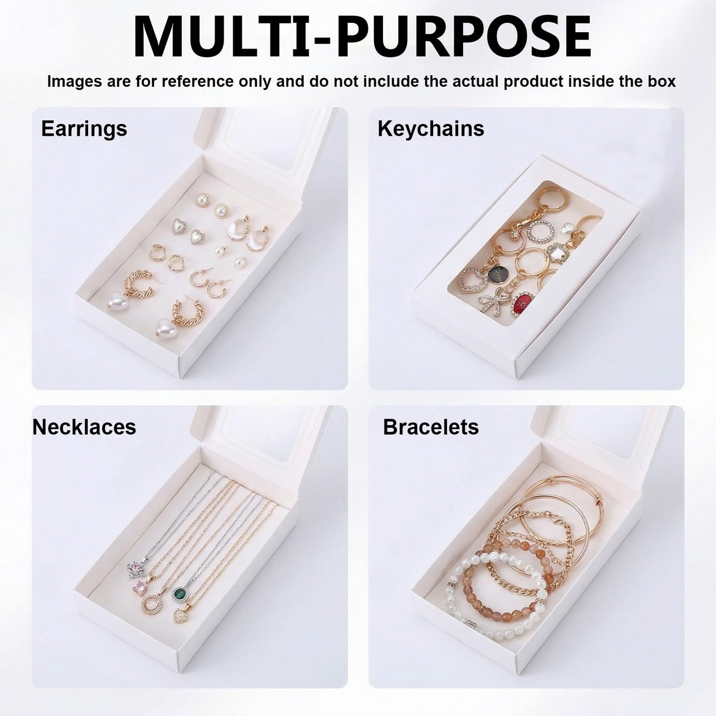 30 Pcs Jewelry Gift Boxes 3.15"X5.35"X0.7" Paper Necklace Box Bulk Jewelry Box with Clear Window 30 Display Card 36 Sticker Small Gift Boxes for Displaying Necklaces Christmas Birthday Wedding