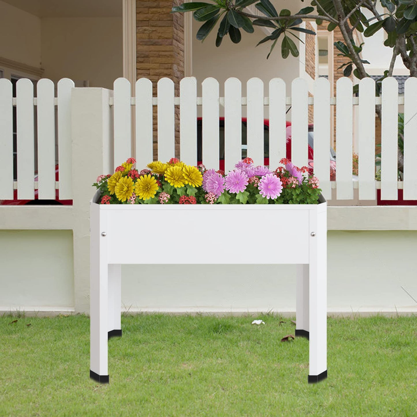 PROXRACER Raised Garden Bed with Detachable Legs Elevated Metal Planter Box for Growing Fresh Herbs Vegetables Flowers Succulents&Other Plants for Outdoor Backyard Patio Deck Balcony White S