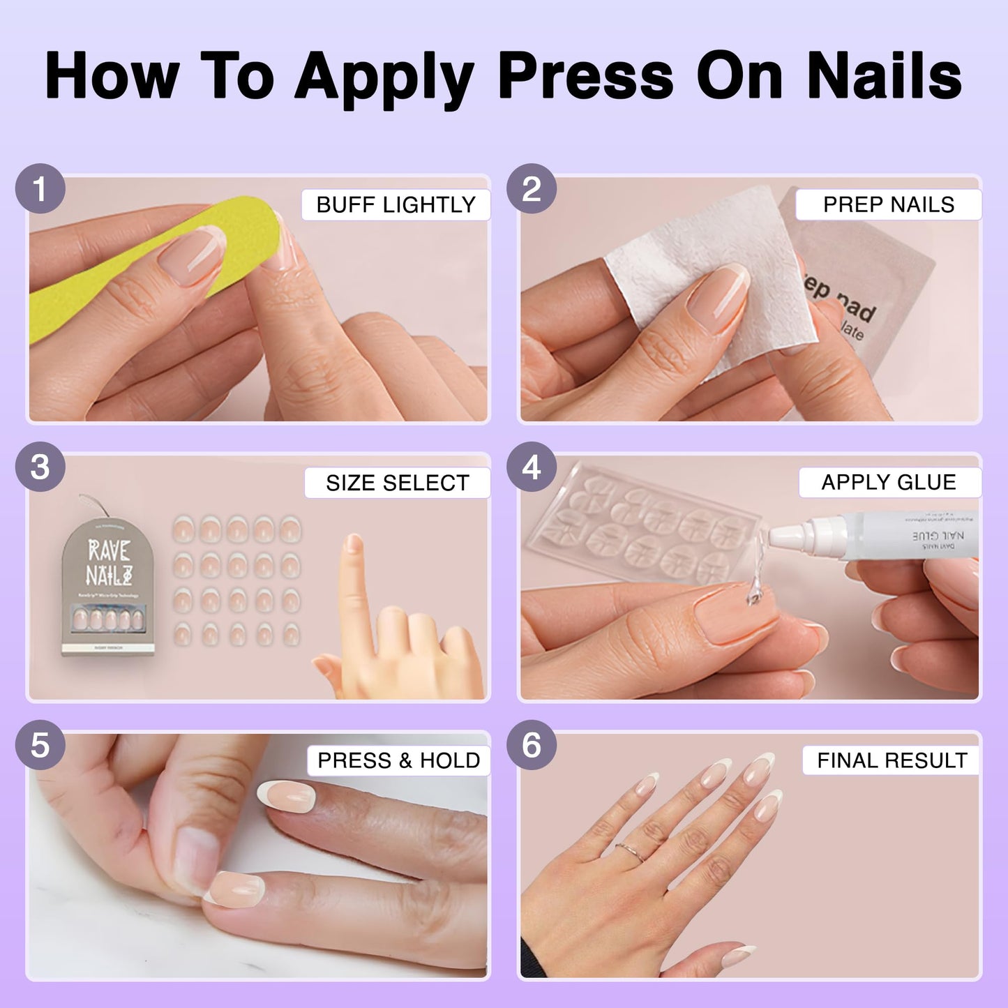 Rave Nailz Ivory French Tip Press On Nails (30 Count) - Short Oval Glossy Press On Nails with Subtle Elegance - Chip-Resistant Fake Nails with Glue, Includes File, Long-Lasting 2+ Weeks