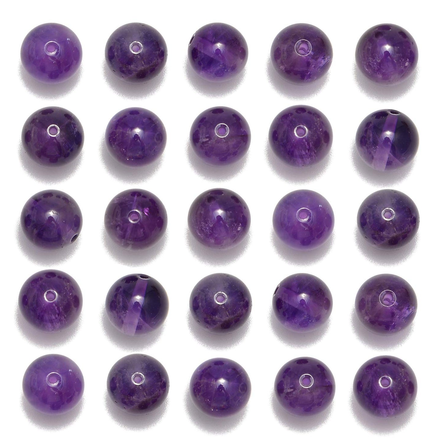 NCB 100pcs Original Natural Stone Beads Gemstone Round Loose Beads 6mm 8mm 10mm (Amethyst, 6mm 100Beads)