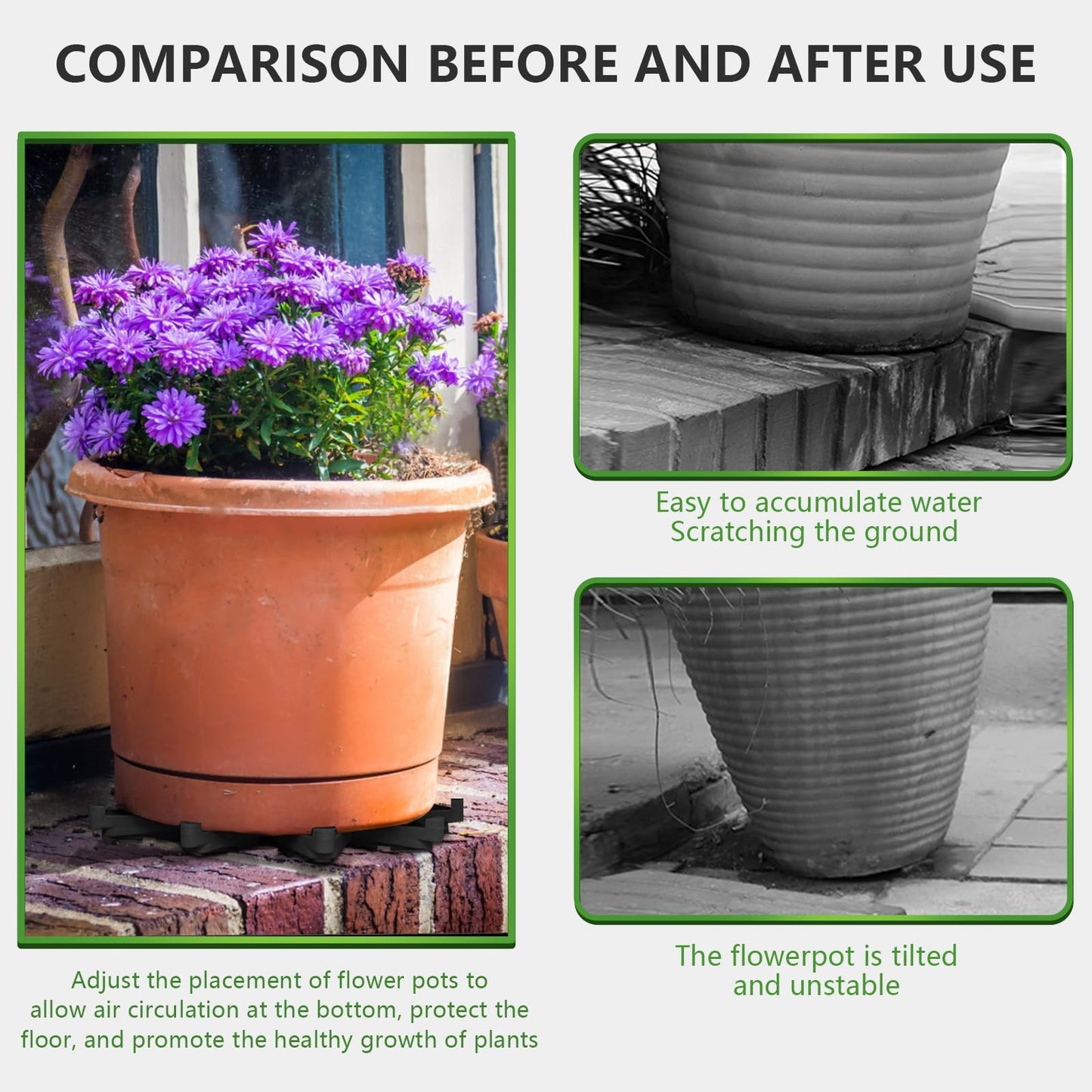 LeafLassie Plant Pot Feet for Outdoor Planters, 24PCS Invisible Flower Pot Risers Toes,Indoor Secure Compressive Environmental Triangular Lifters Supports (Small Black)