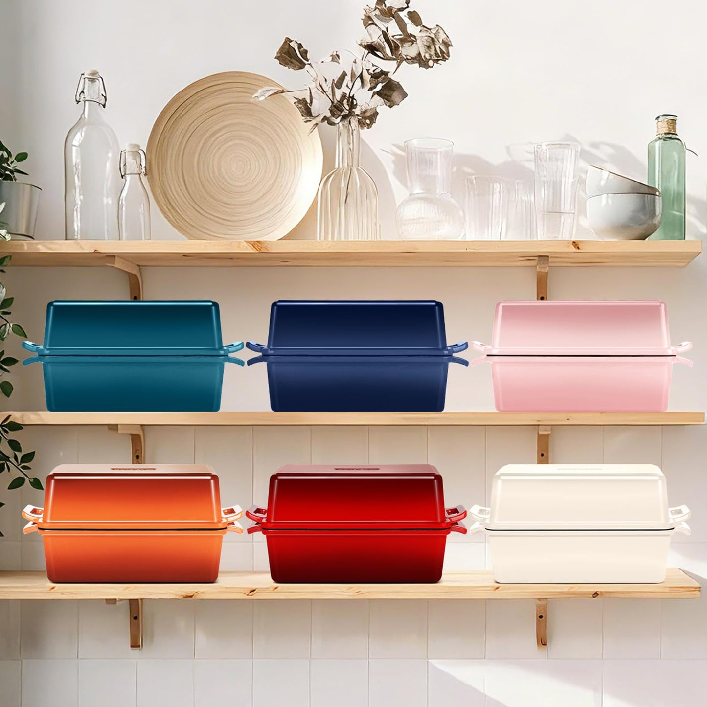 Wildone Enameled Cast Iron Bread Loaf Pan with Lid, 9x5 Sourdough Baking Pans for Homemade Bread, Cake, Meatloaf, Even Heating Bread Pans, 2-Piece Set, Red