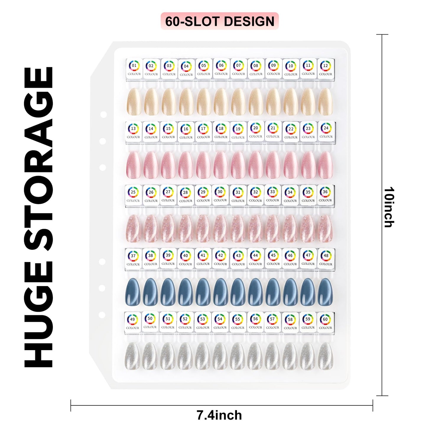Vnjaoi Magnetic Nail Color Display Book Inside Page with 60 Acrylic Magnetic Nail Display Tips for Nail Art Design Pattern Practice (Cover Not Included)
