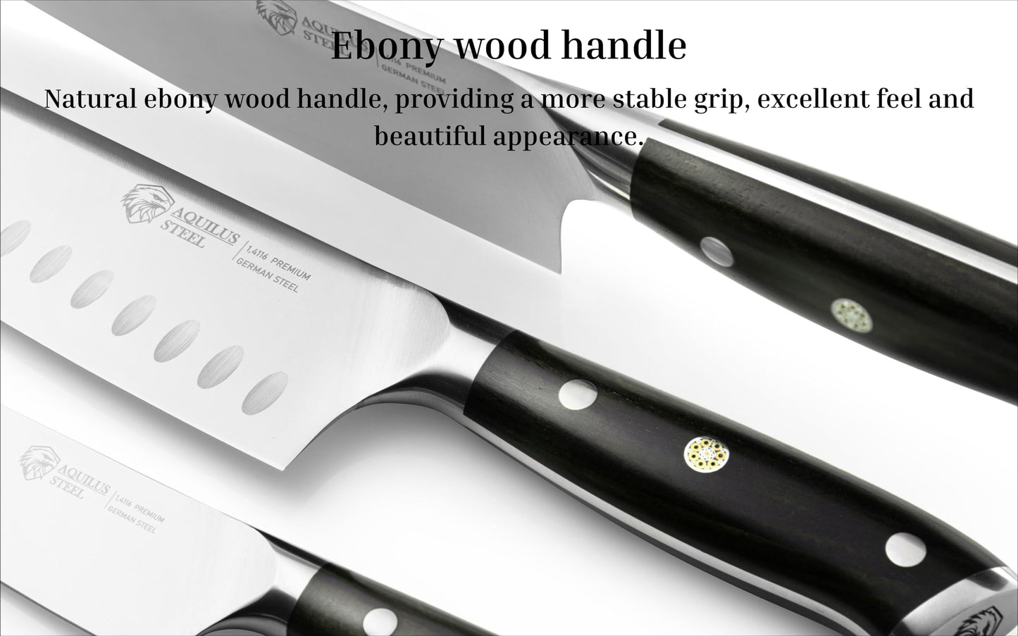 3-Piece Professional Kitchen Knife Set – Full Tang, Ultra-Sharp German 1.4116 High Carbon Stainless Steel – Forged Chef Knives with Ergonomic Ebony Wood Handles – Includes Premium Wooden Gift Box.