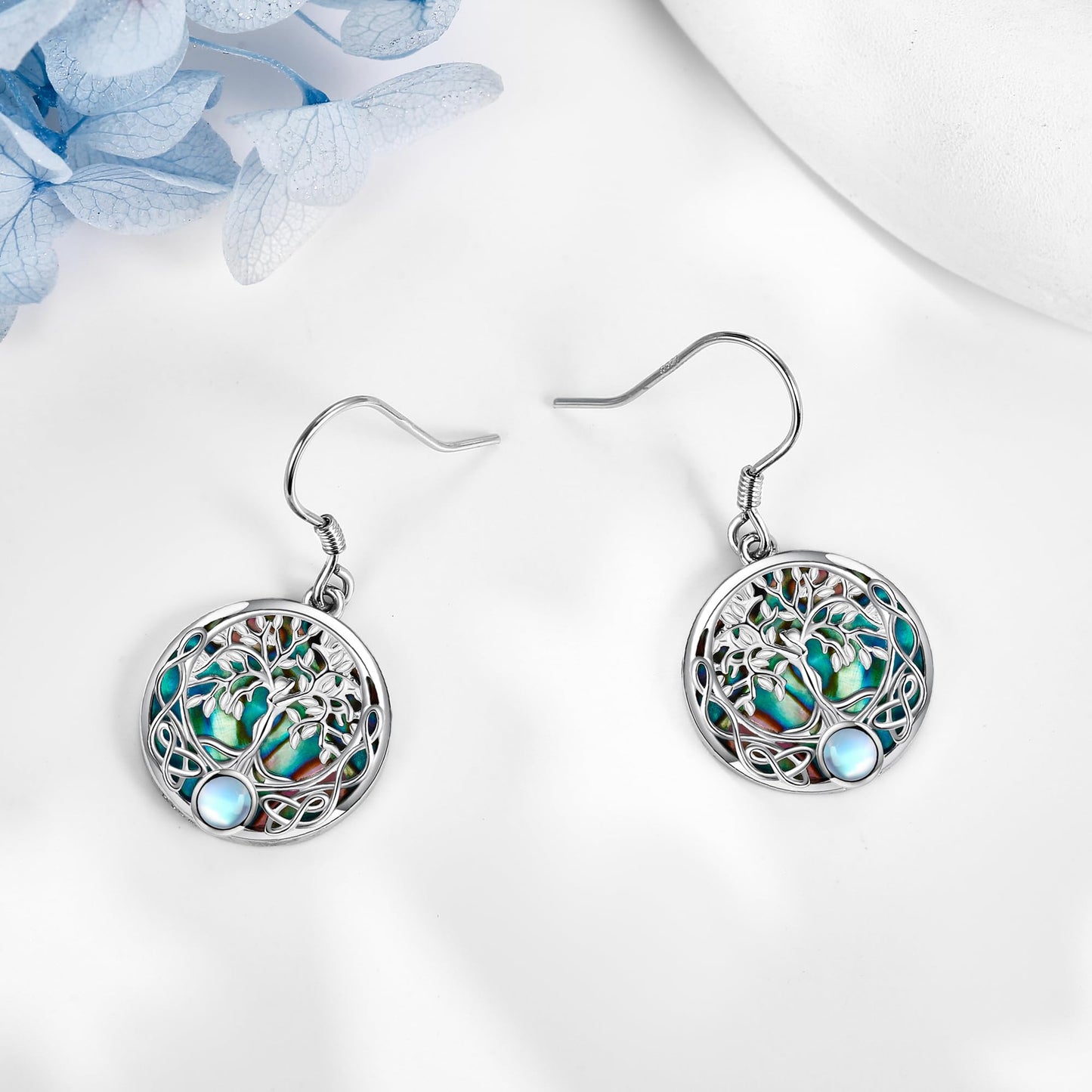 ONEFINITY 925 Sterling Silver Celtic Tree of Life Dangle Drop Earrings Abalone Shell Tree of Life Jewelry for Women