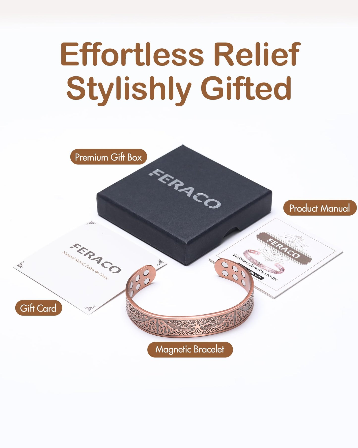 Feraco Copper Bracelet for Men, 18X Enhanced Strength Magnetic Bracelet with 3800 Gauss Neodymium Magnets, Pure Copper Cuff Bangle, Adjustable Jewelry Gift (Life Tree)