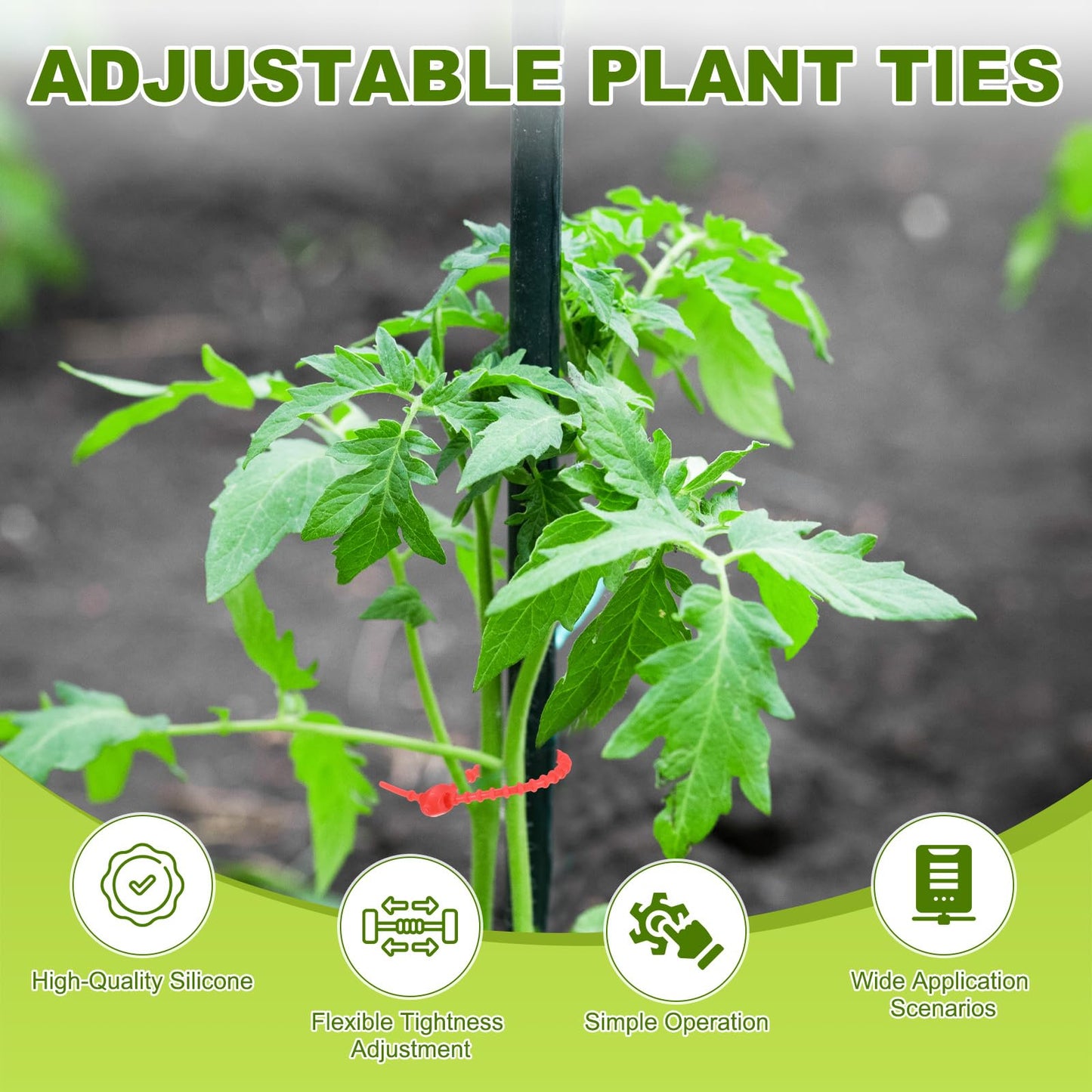 M METERXITY 48-Pack Adjustable Plant Ties, 4.7/5.9/6.7/8.2 Inch Silicone Flexible Multi-Function Garden Twist Tie for Crafts/Gift Wrapping/Gardening Plants, Reusable Support Twine [Red]