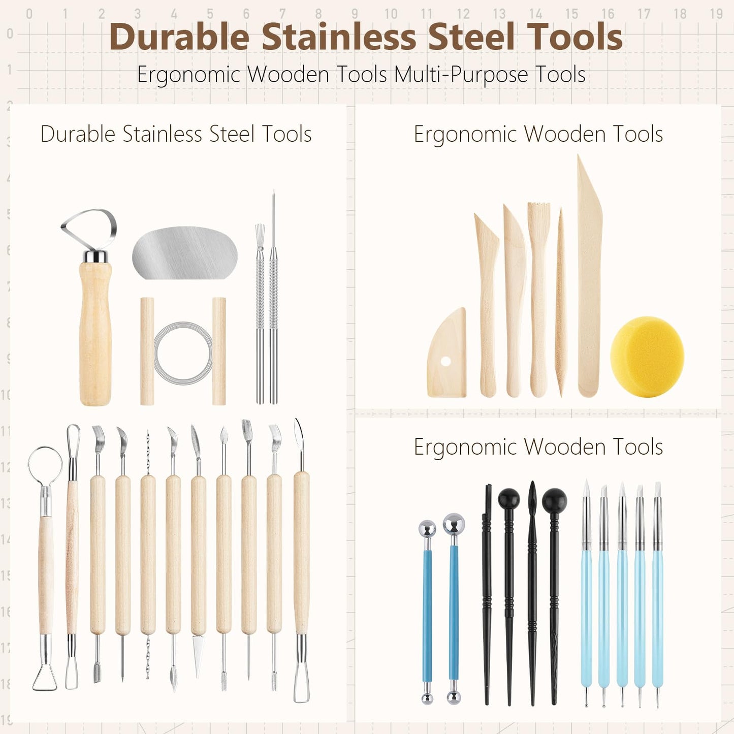 UUSYCUN 36PCS Pottery & Clay Sculpting Tools, Ceramics Polymer Tools Set, Clay Modeling Tools with Case for Air Dry Clay, Carving, Molding, Pottery Wheel, Crafting Supplies, Pros, Beginners, Adults