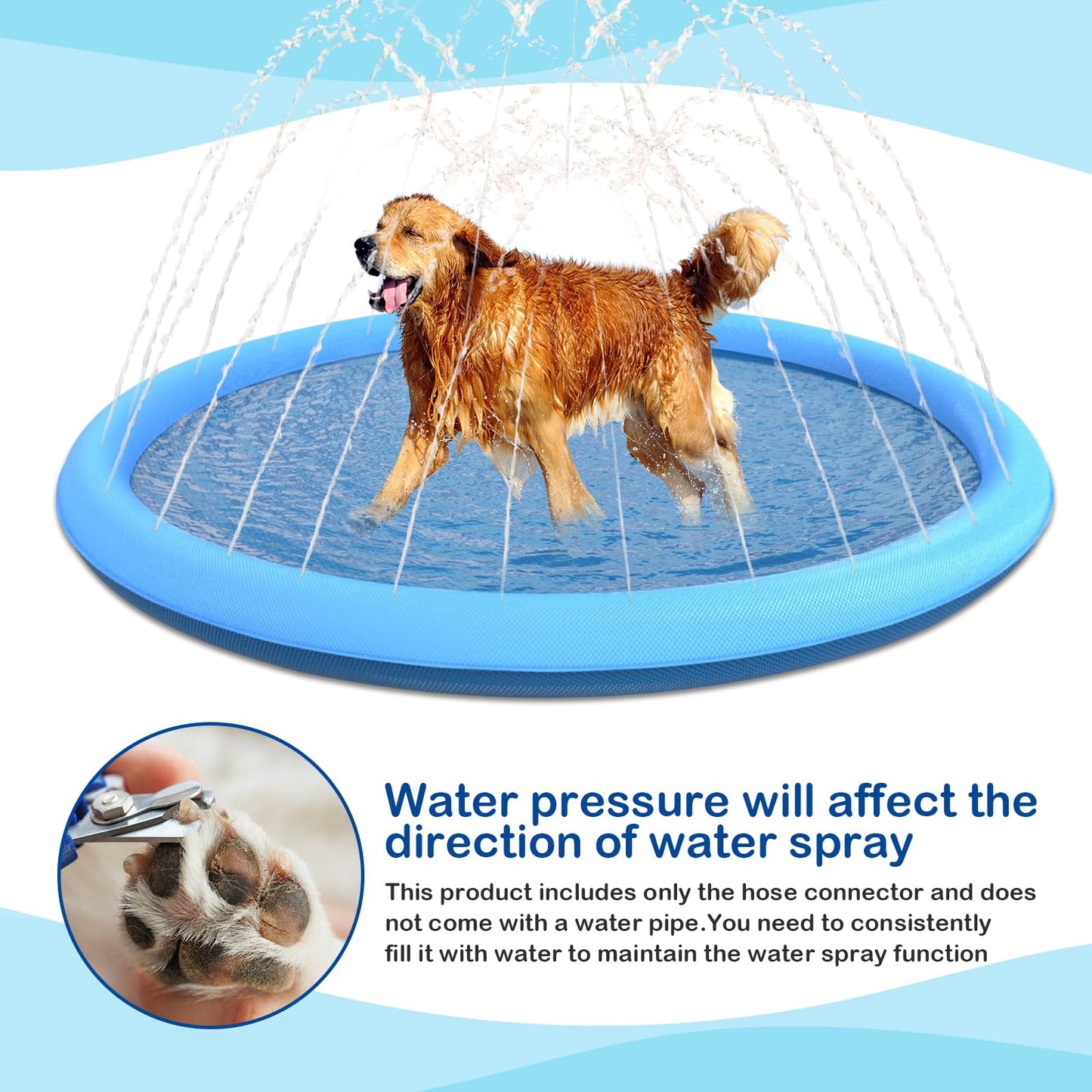 Splash Sprinkler Pad for Dogs - 67" Thicken Pet Swimming Pool Bathtub, 2024 New Packaging Pet Summer Backyard Playset & Water Toys(67",Blue)