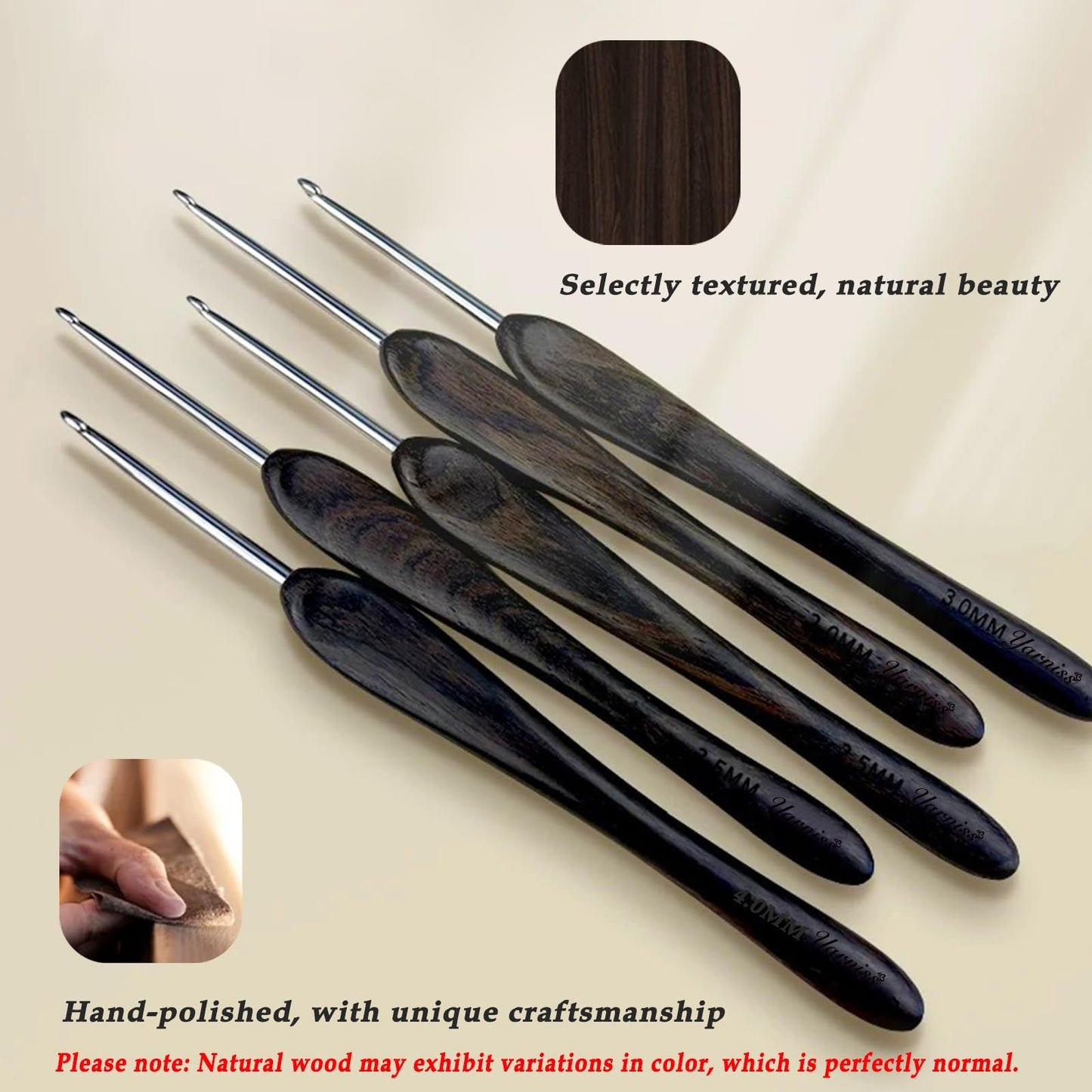 Yarniss 2.0 mm Ergonomic Crochet Hook with Ebony Wood Handle, Hand-Polished Stainless Steel Crochet Needle, Comfortable Crochet Tools with Gift Box