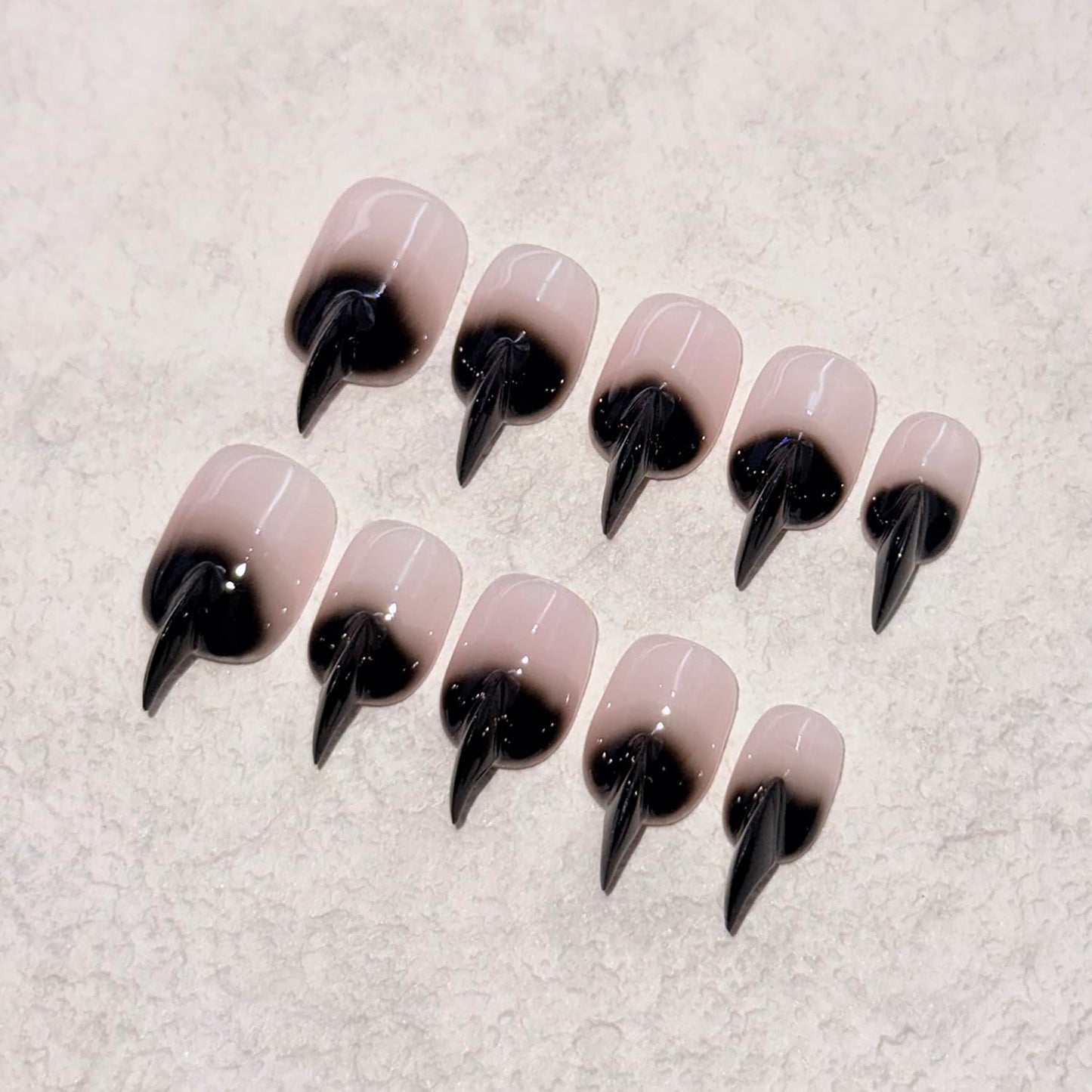 10 Pcs Stiletto Press on Nails Curved Medium Cat Claw Nails Press Ons Unique 3D Black French Tip Cat Claw Handmade Fake Nails Thick Gradient Designs Stick on Nail Glossy Acrylic Nail (S)