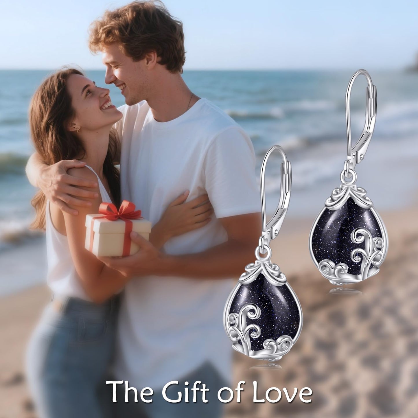 POPLYKE Blue Sand Filigree Teardrop Drop Dangle Earrings Sterling Silver Leverback Earrings Blue Sand Jewelry Gifts for Women