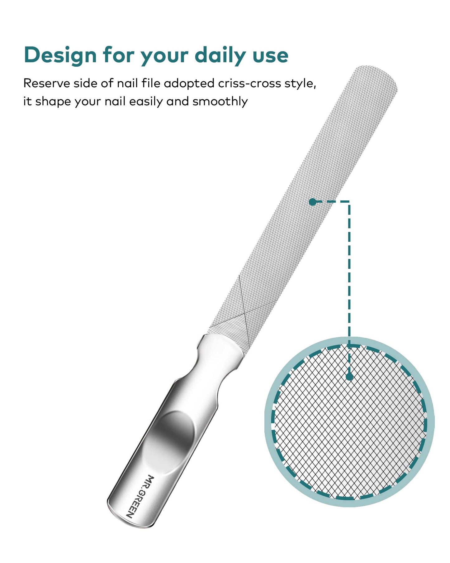 Nail File,Professional Double Sided Stainless Steel Nail File with Non-Slip Handle and Leather Case,Double Sided and Files Nails Easily for Men and Woman