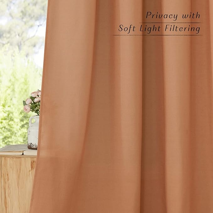 NICETOWN Burnt Orange Linen Kitchen Curtains 36 inch Length, Decorative Thick Flax Small Window Treatments Privacy Assured with Light Filtering for Bedroom/Bathroom, W55 x L36, 2 Panels