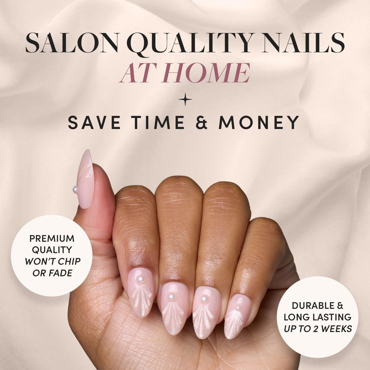 Glamnetic Press-On Nails Bundle - Honeymoon & Hailey | Short Almond Nude Fake Nails with 3D Nail Art | Glazed Short Almond False Nails | Reusable, Salon-Quality Nail Kits