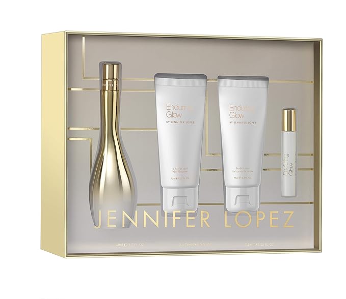 Jennifer Lopez Enduring Glow Gift Set | Eau De Parfum 50ml (1.7 fl. oz.), Shower Gel 75ml (2.5 fl. oz.), Body Lotion 75ml (2.5 fl. oz.), & EDP Rollerball 7.5ml (0.25 fl. oz.)