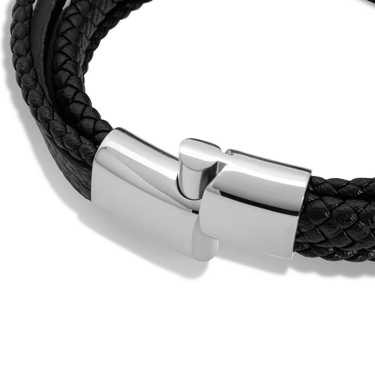 SERASAR Pulsera de cuero plateado 20cm para hombre idea regalo, genuino, caja cierre magnetico ajustable
