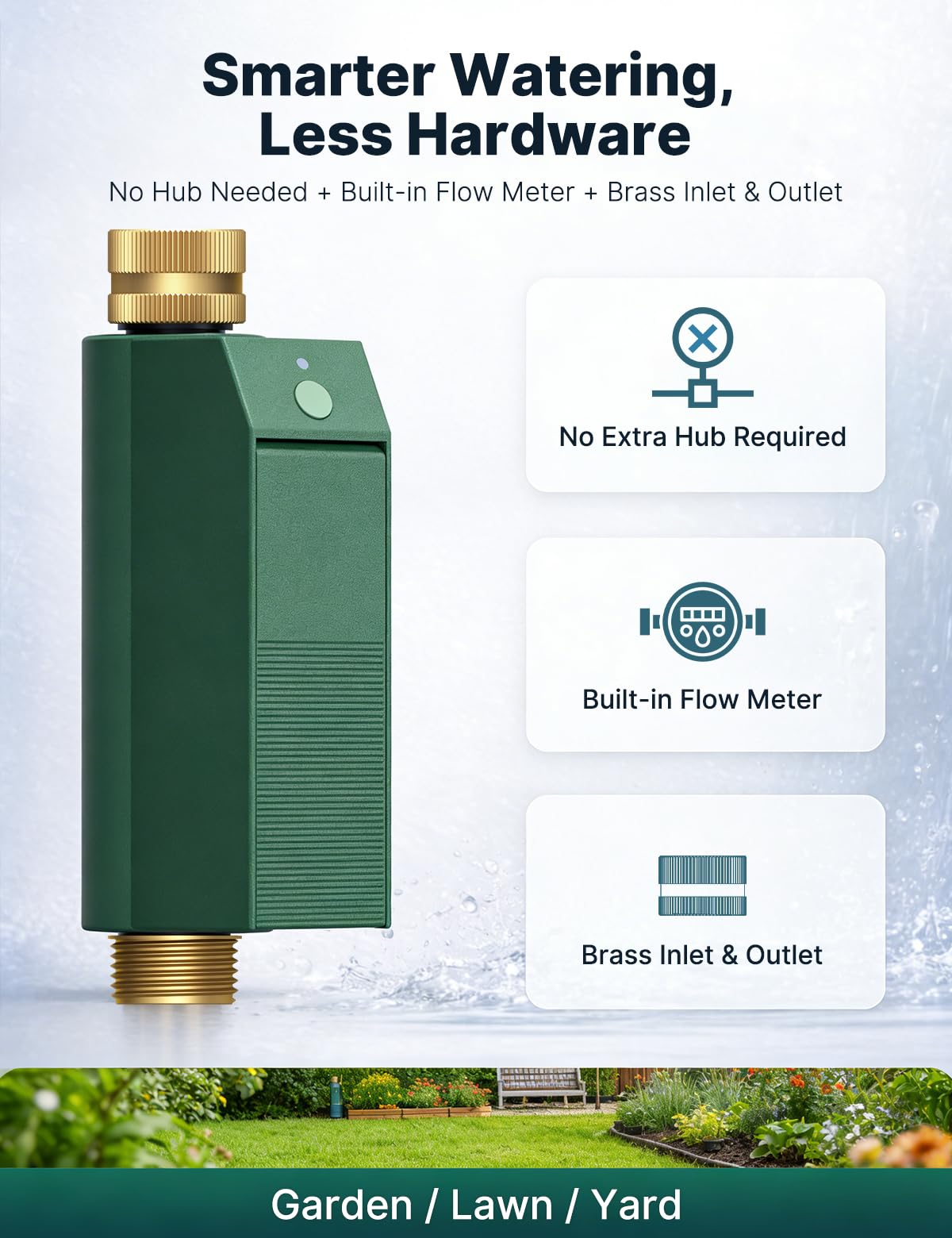 MOES WiFi Water Timer for Garden Hose, No Hub Required, Sprinkler Controller Built-in Flow Meter, Brass Inlet & Outlet, Smart Hose Timer, App & Voice Control, 10 Schedules, Up to 2-Year Battery Life