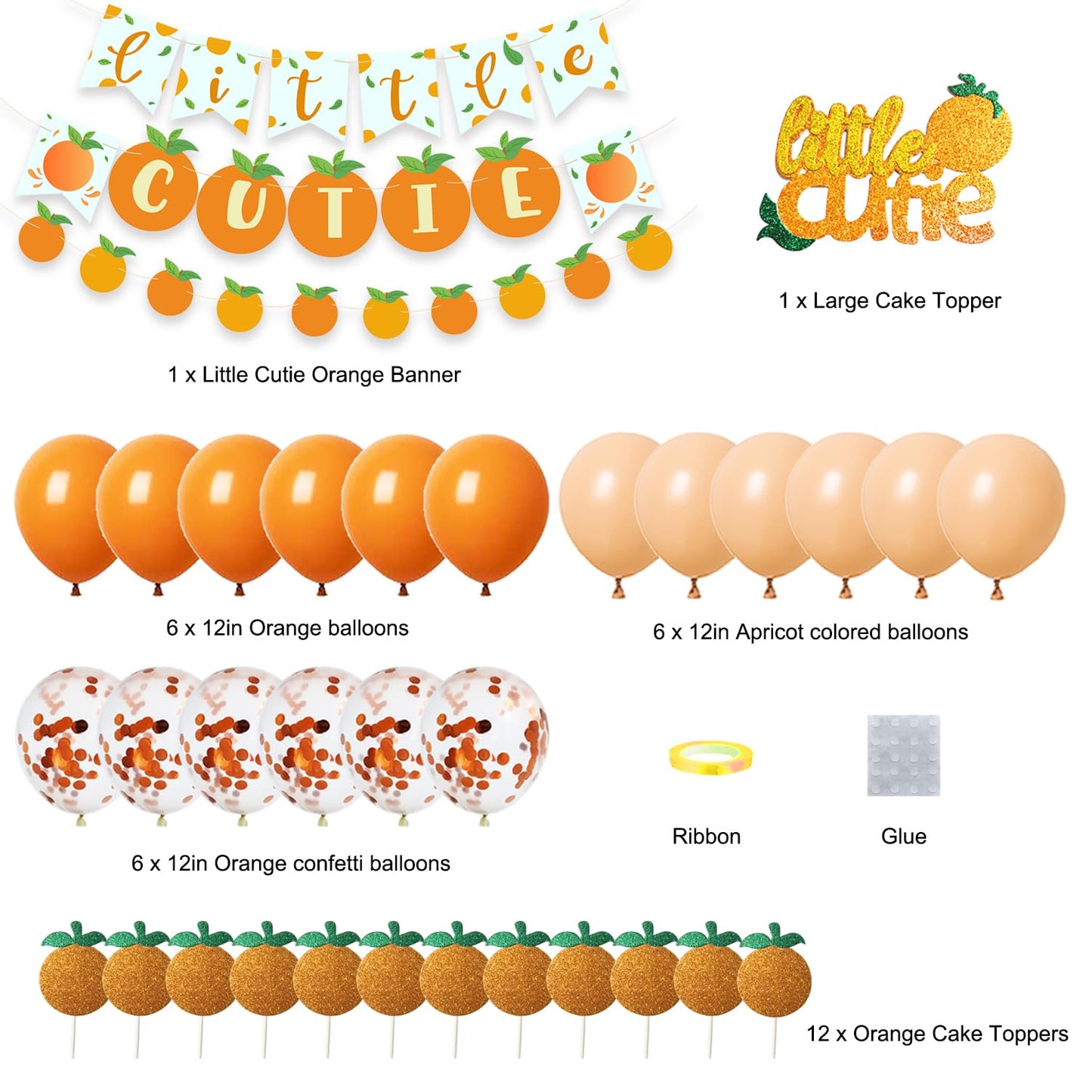 Little Cutie Baby Shower Decorations Orange Birthday Party Supplies Kit,Little Cutie Banner Cake Cupcake Toppers Decorations for Summer Orange Citrus Theme Party Supplies Tangerine Birthday Party