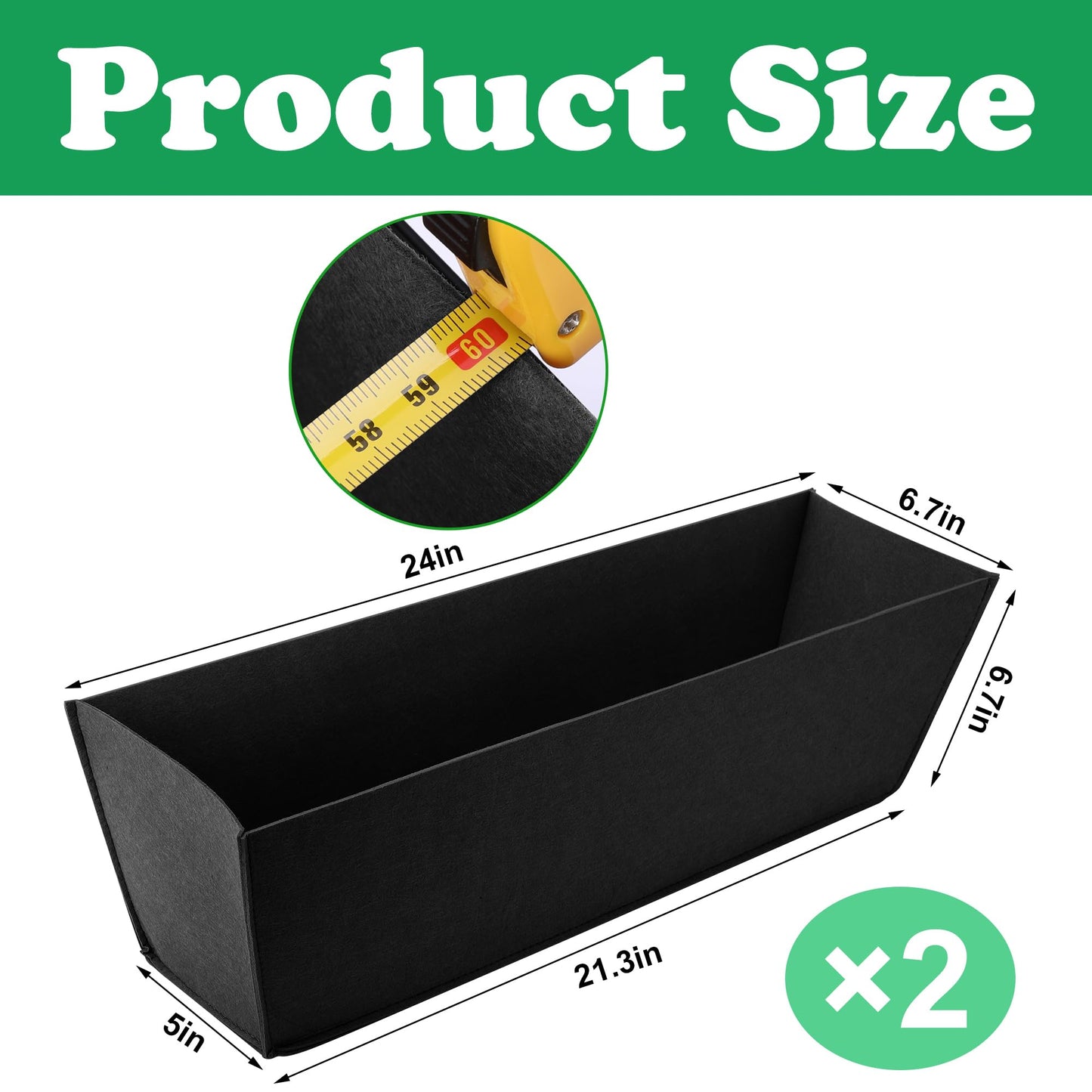 Adnee 2 Pcs 24 Inch Fabric Plant Window Box Liners-Rectangular Non-Woven Planter Basket Liner-Black Felt Flower Hanging Basket for Outdoor Garden Wall Hanging Planter Flower Vegetables