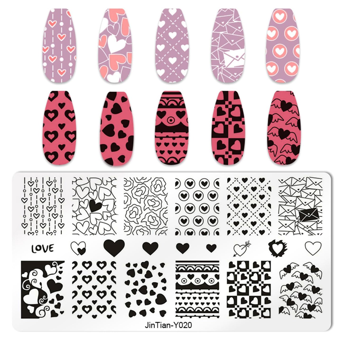 DANNEASY 6 Pieces Heart Nail Stamping Plate for Valentine's Day Nail Stamps Stencils Nail Art Stamping Kit Plates for Nails Design Manicure Template Tools Acrylic Nail Accessories