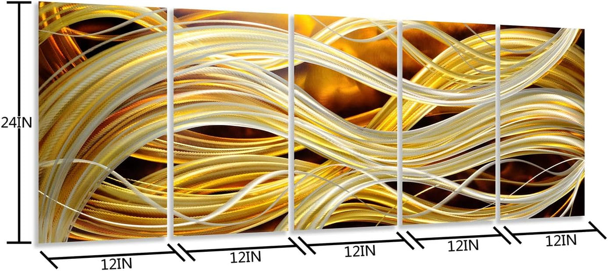 Yihui Arts Abstract Metal Wall Art - Hand Crafted 5 Pieces Panels Set, 3D Aluminum Modern Contemporary Home Accent