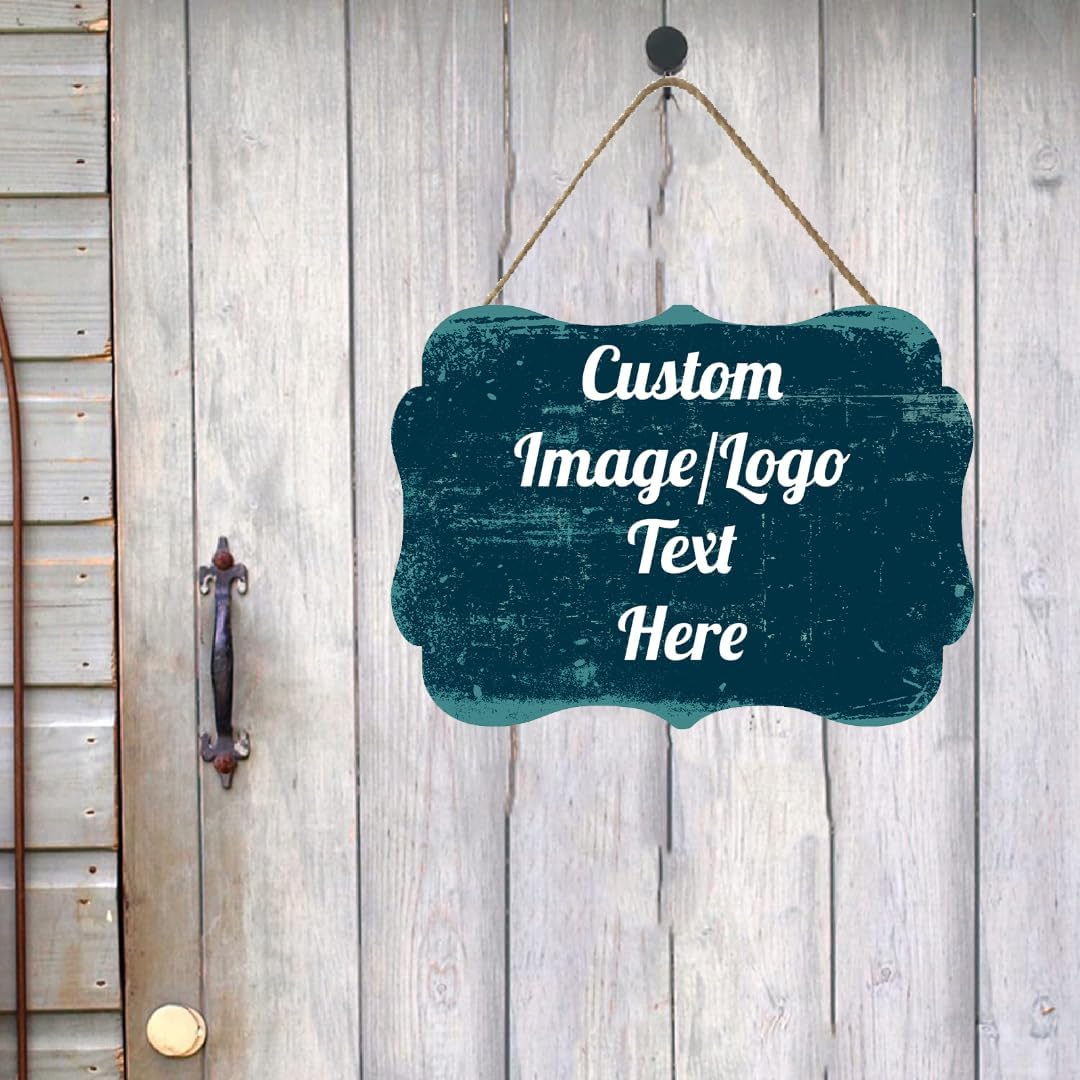 Personalized Wooden Welcome Sign - Front Door Decor, Customized Image/Text Hanging Sign for Home, Office - Farmhouse Decor - 11.2 * 8 Inch
