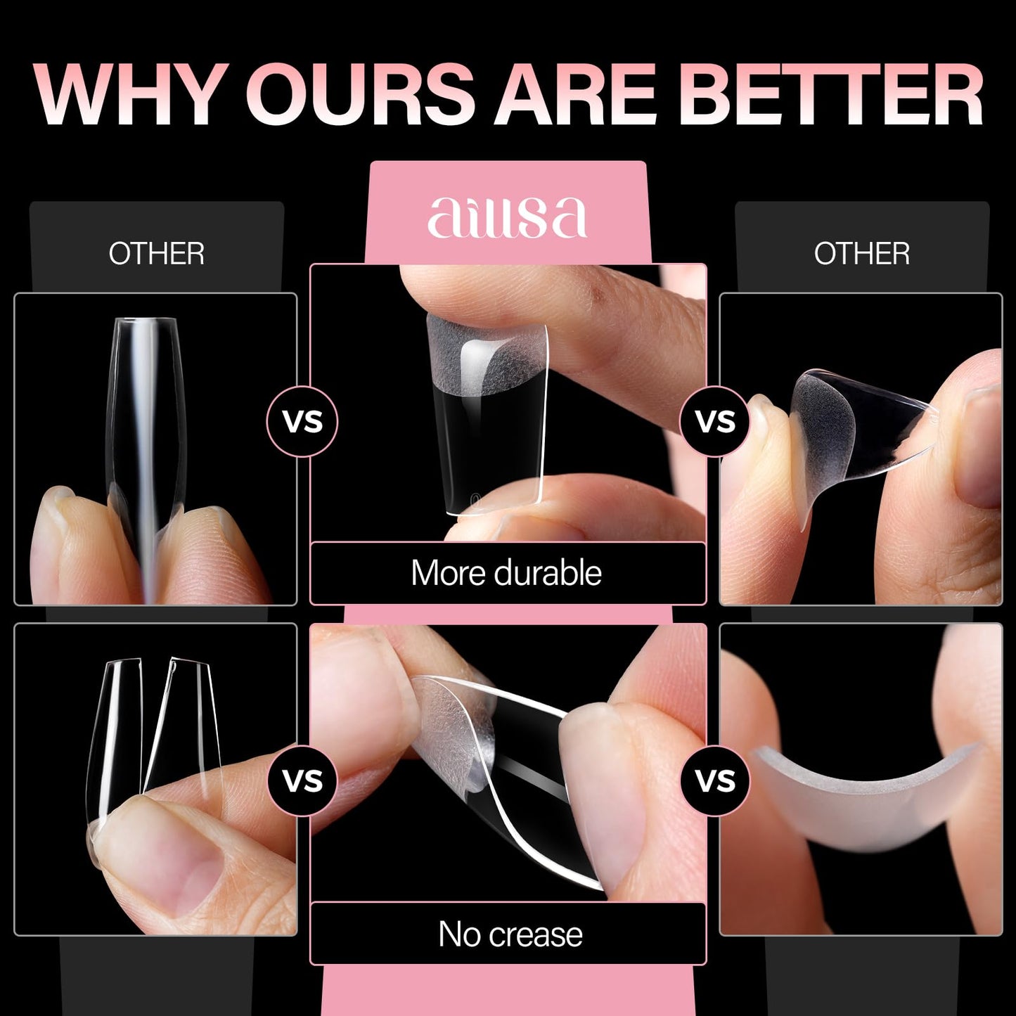 AILLSA Medium Square Nail Tips - Full Cover Half Matte Nail Tips 240pcs Pre-filed Nails Tips, Press on Acrylic Nails for Manicure