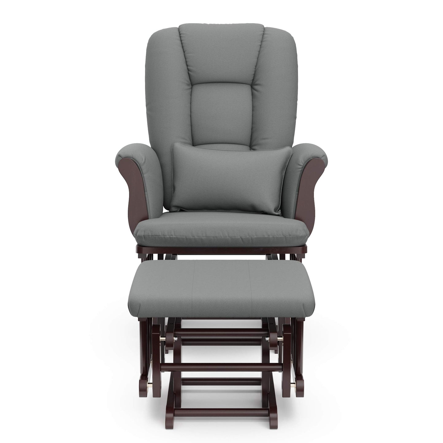 Storkcraft Tuscany Custom Glider and Ottoman with Free Lumbar Pillow (Espresso/Grey) - Cleanable Upholstered Comfort Rocking Nursery Chair with Ottoman